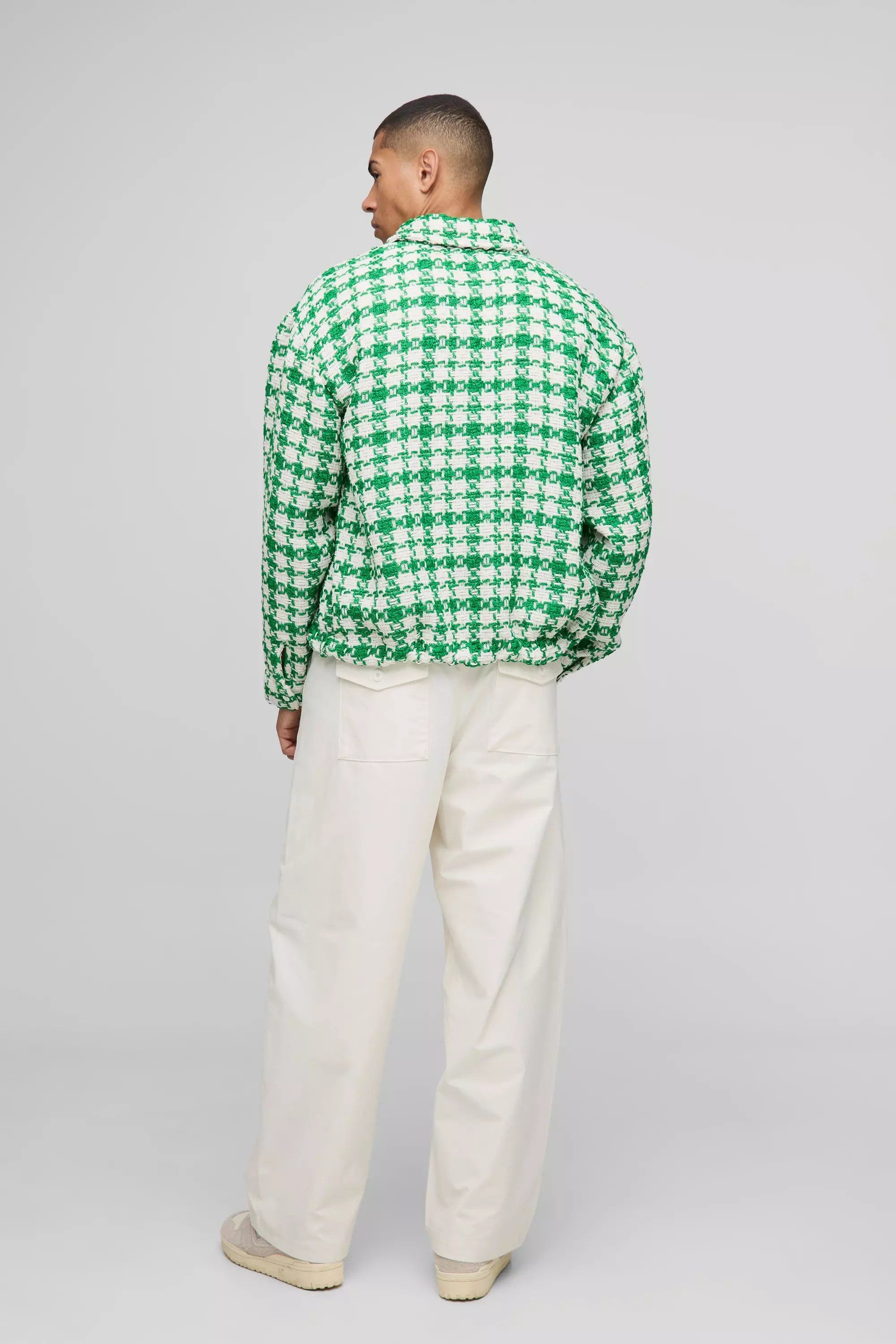 Oversized Boucle Bungee Hem Flannel Shirt Jacket | boohooMAN USA
