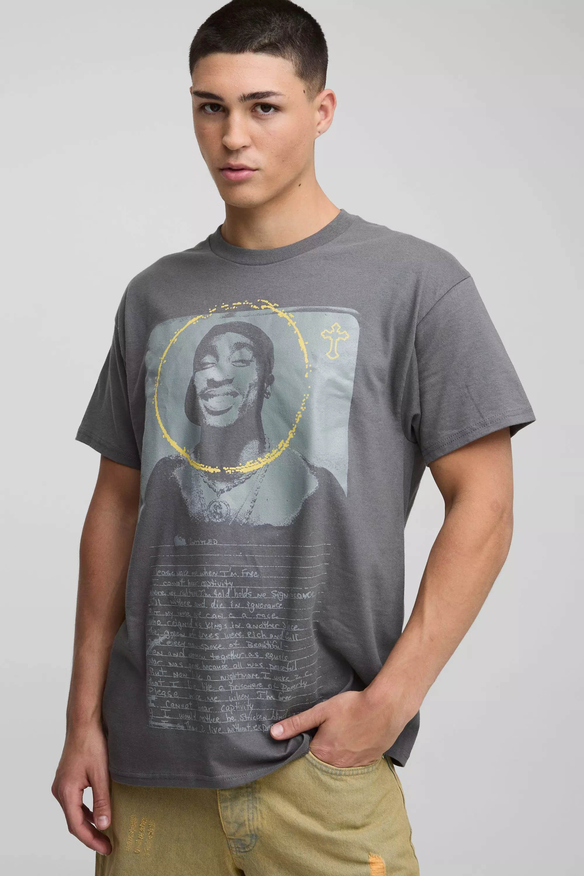 T-shirt oversize imprimé Tupac, Charcoal autre image