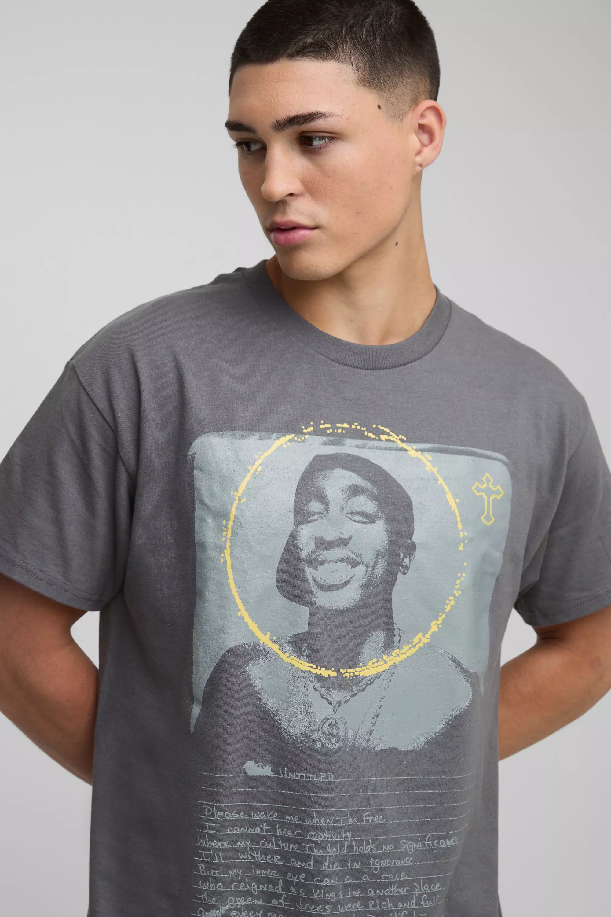 T-shirt oversize imprimé Tupac, Charcoal autre image