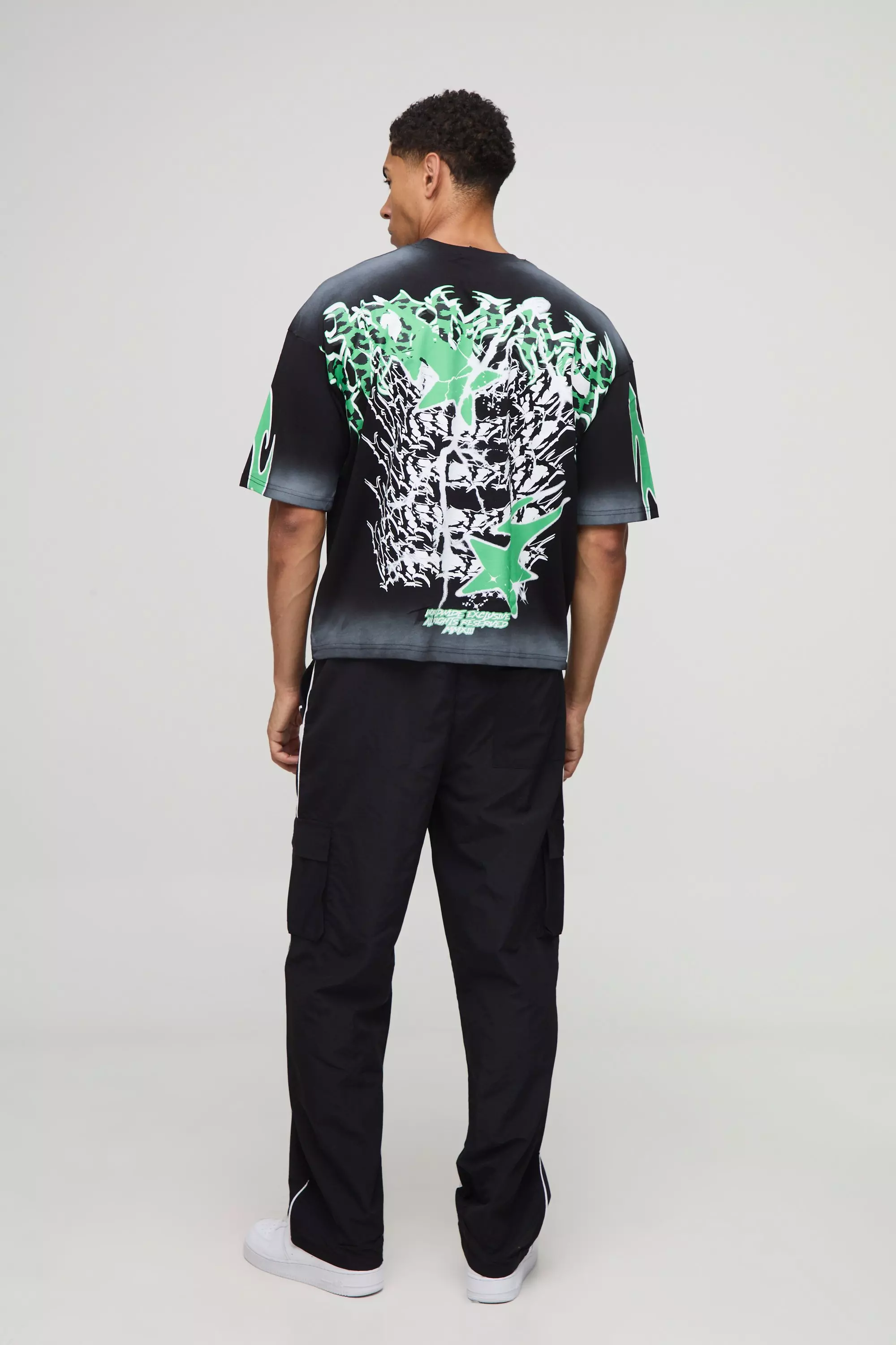 Elasticated Waist Relaxed Nylon Pipped Cargo Pants | boohooMAN USA