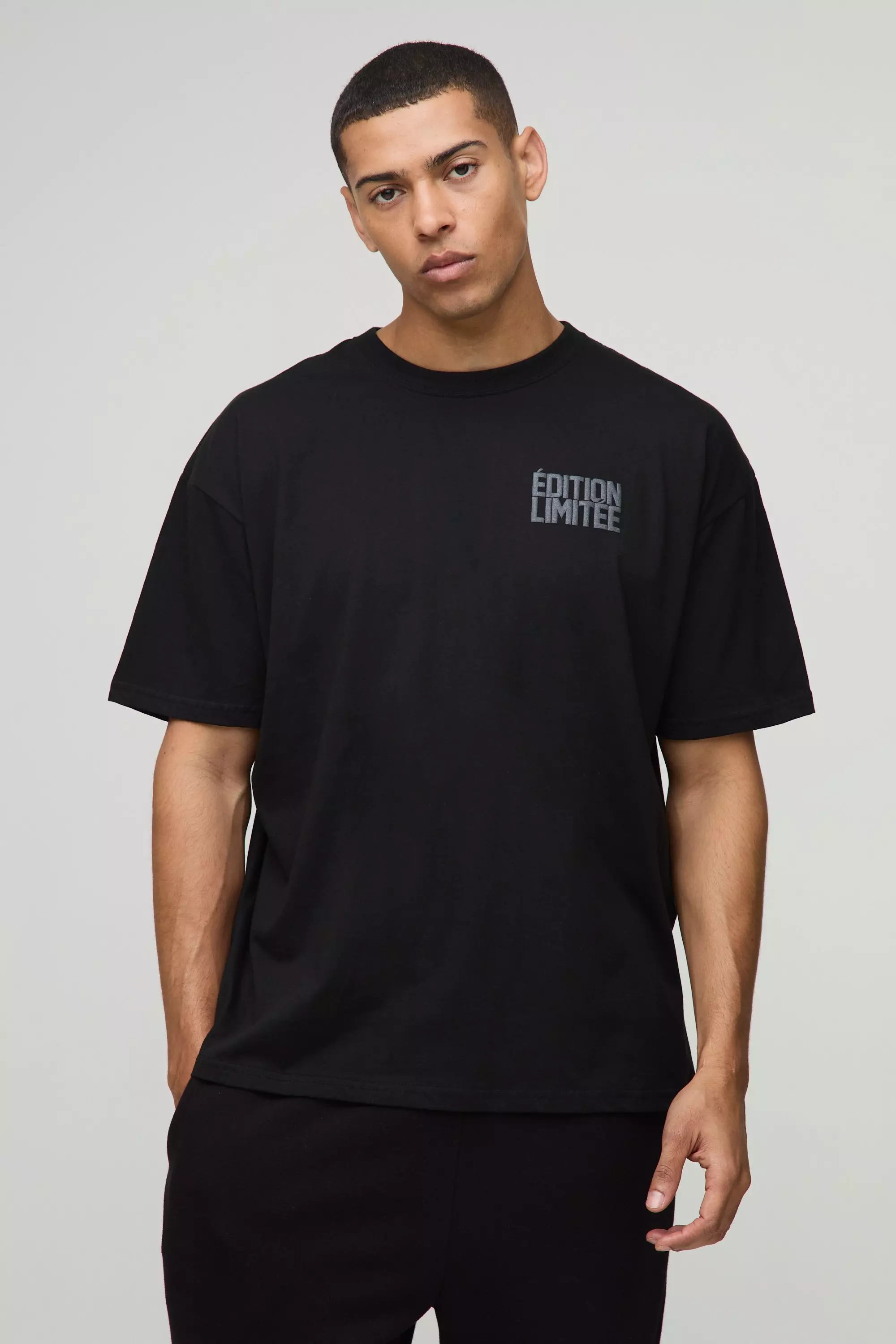 Oversized Edition Limitee Puff Print Floral T-Shirt Black