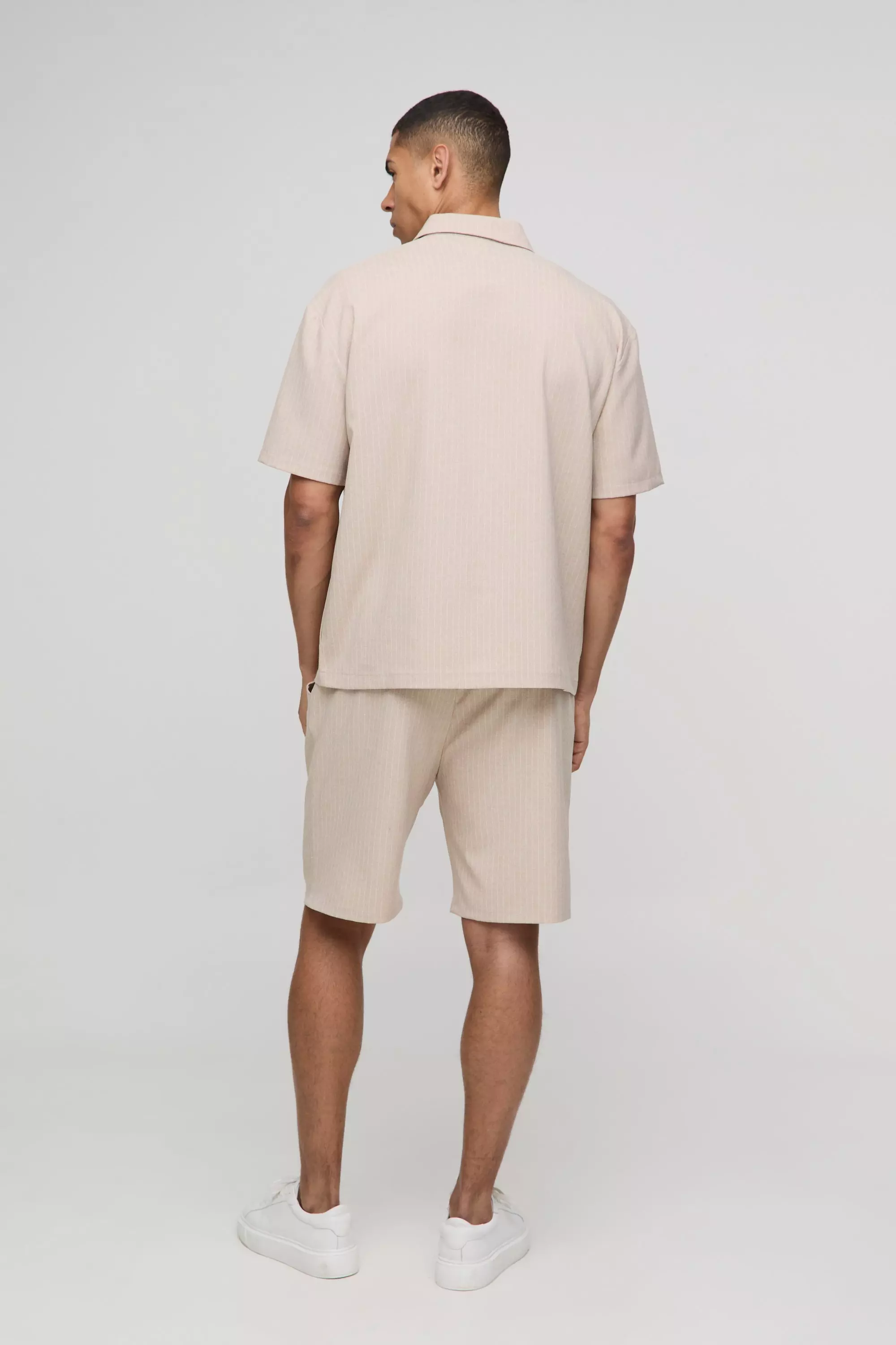 Ecru Oversized Short Sleeve Stripe Zip Up Shirt alternative image