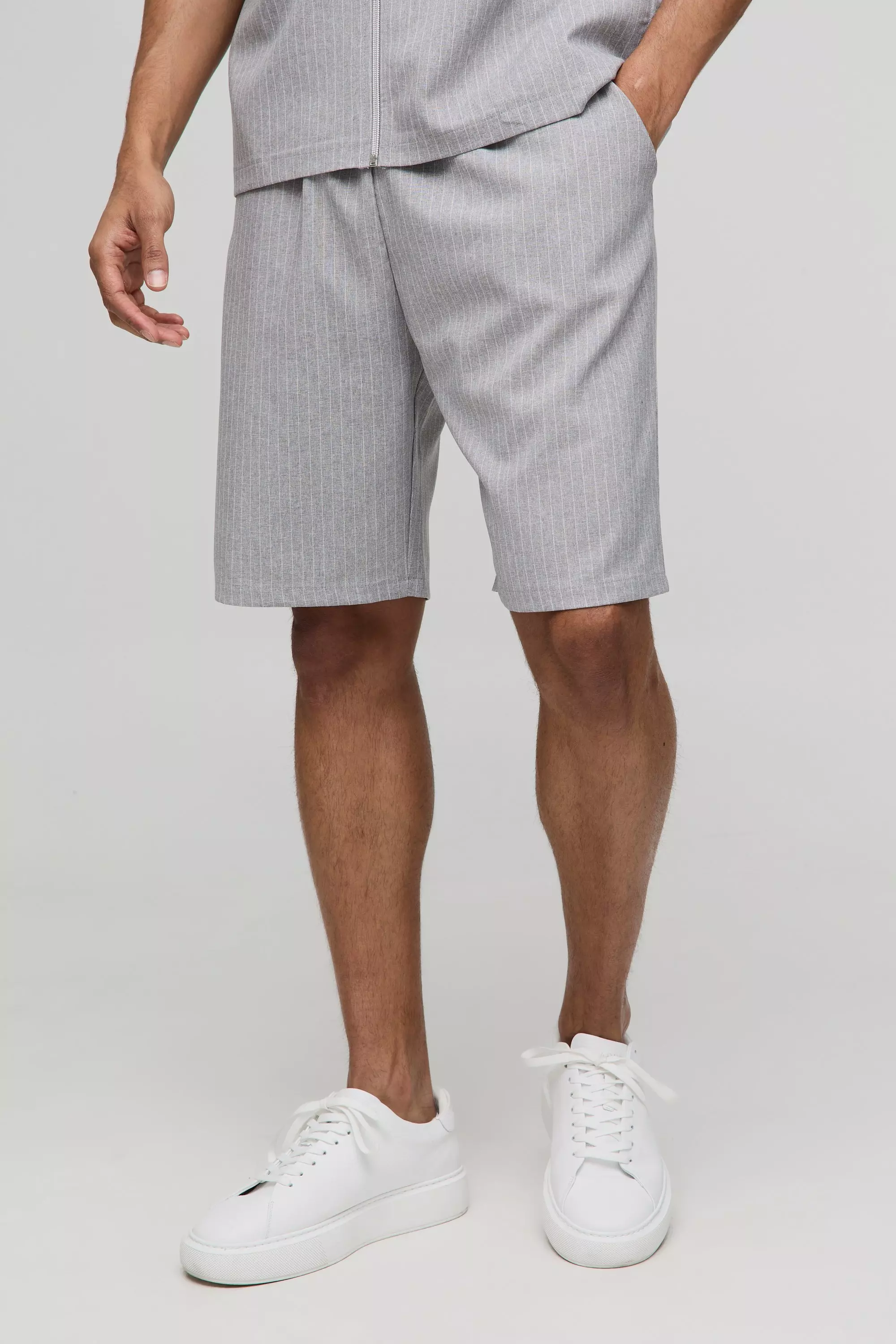 Relaxed Fit Striped Shorts Light grey