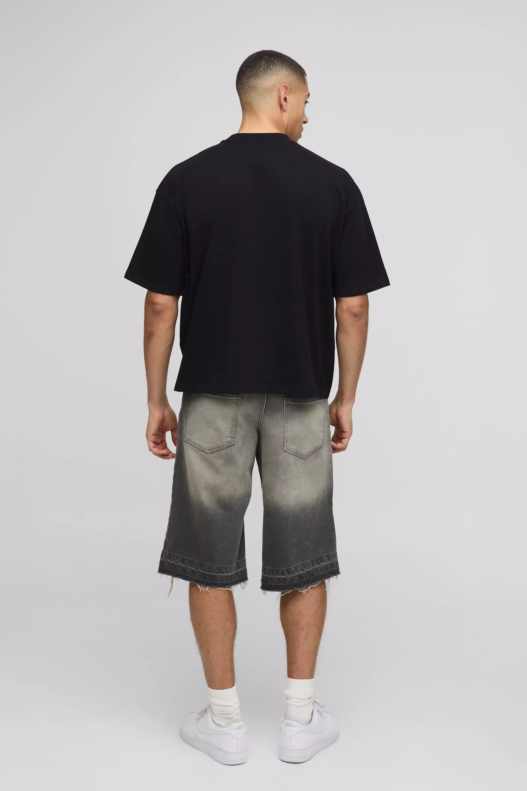 Oversized Boxy Extended Neck Moto Faux Graphic T-Shirt | boohooMAN USA
