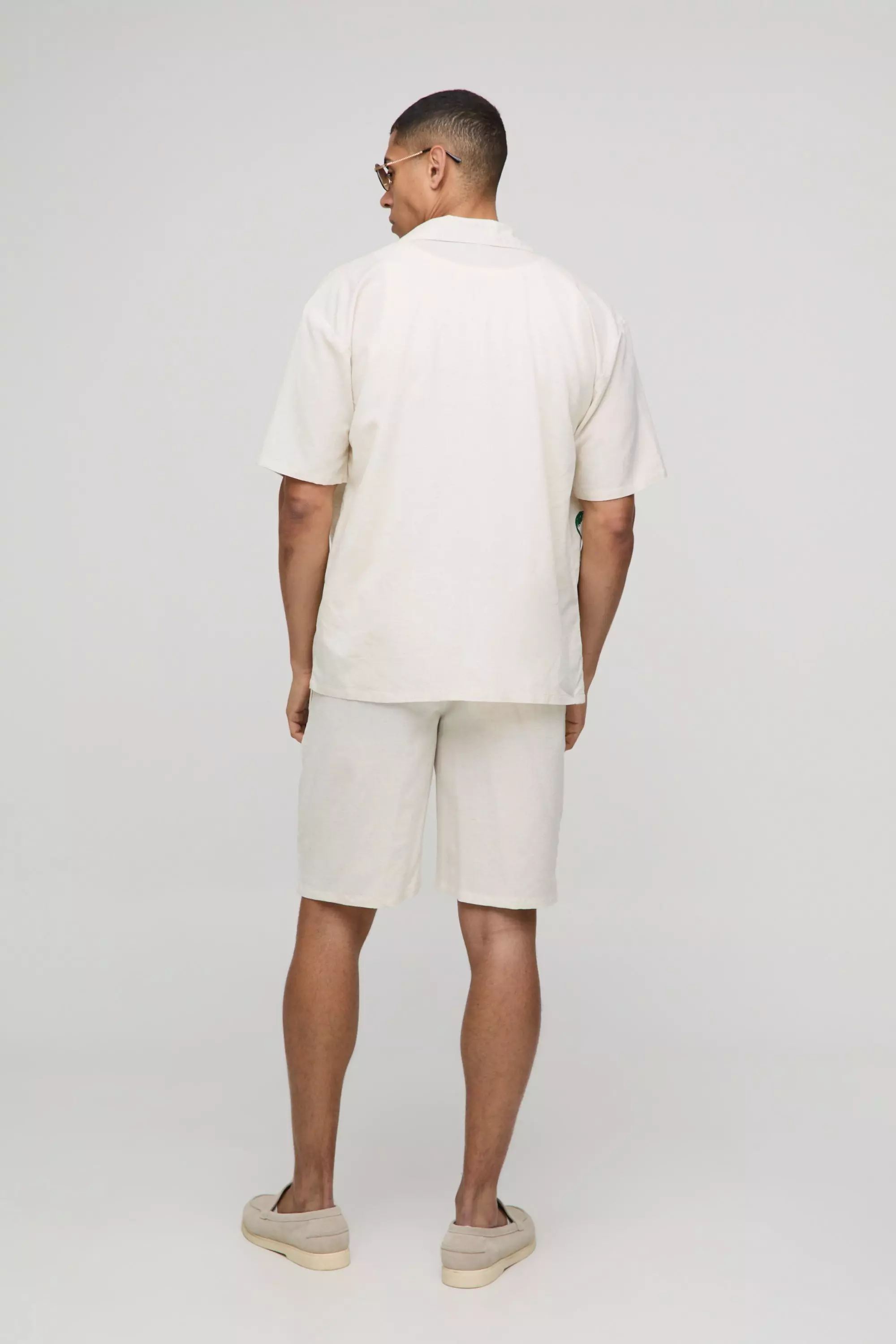Oversized Palm Tree Print Linen Look Shirt & Short Set | boohooMAN USA