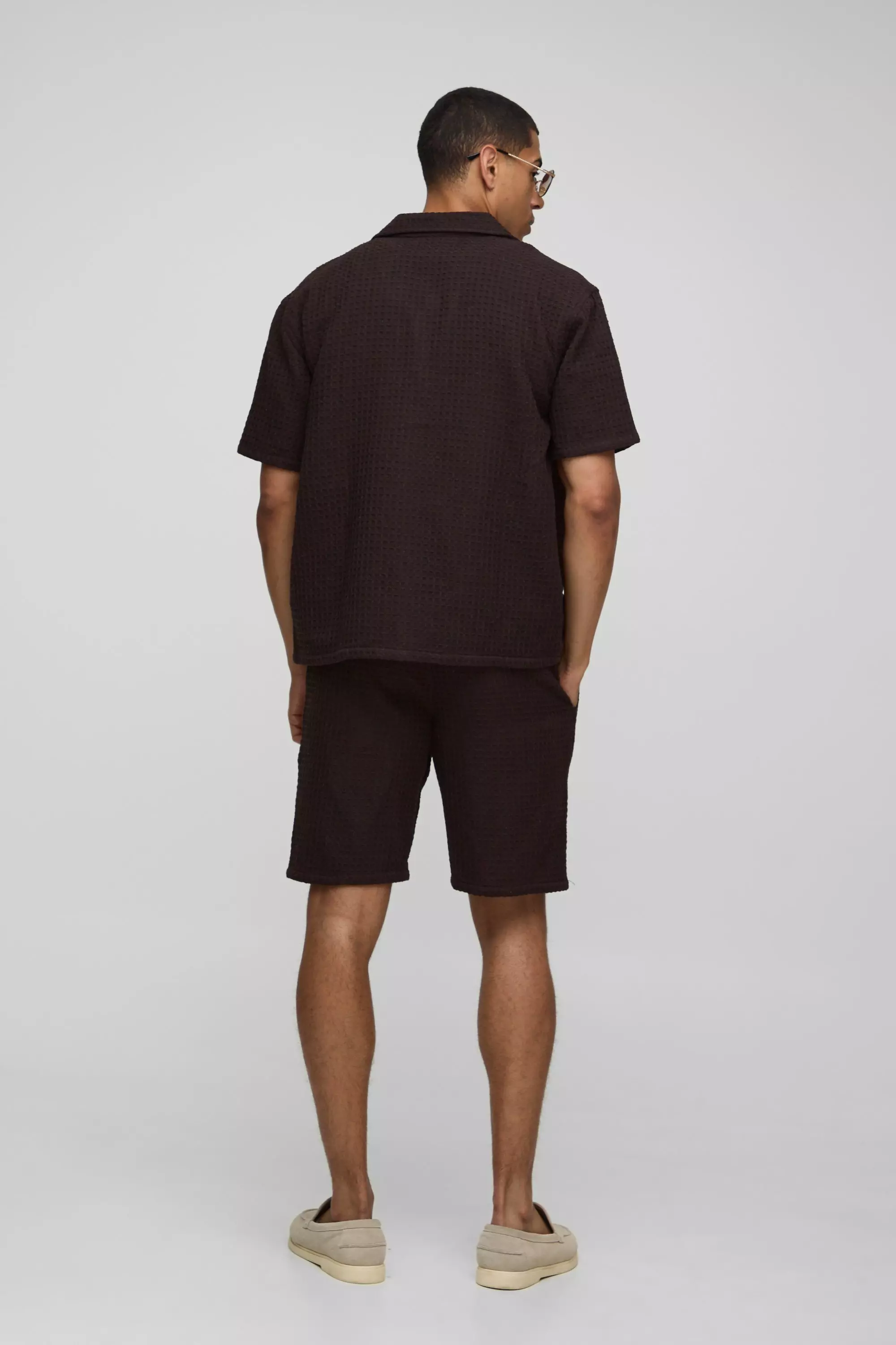 Oversized Jumbo Waffle Revere Shirt and Shorts Set | boohooMAN USA