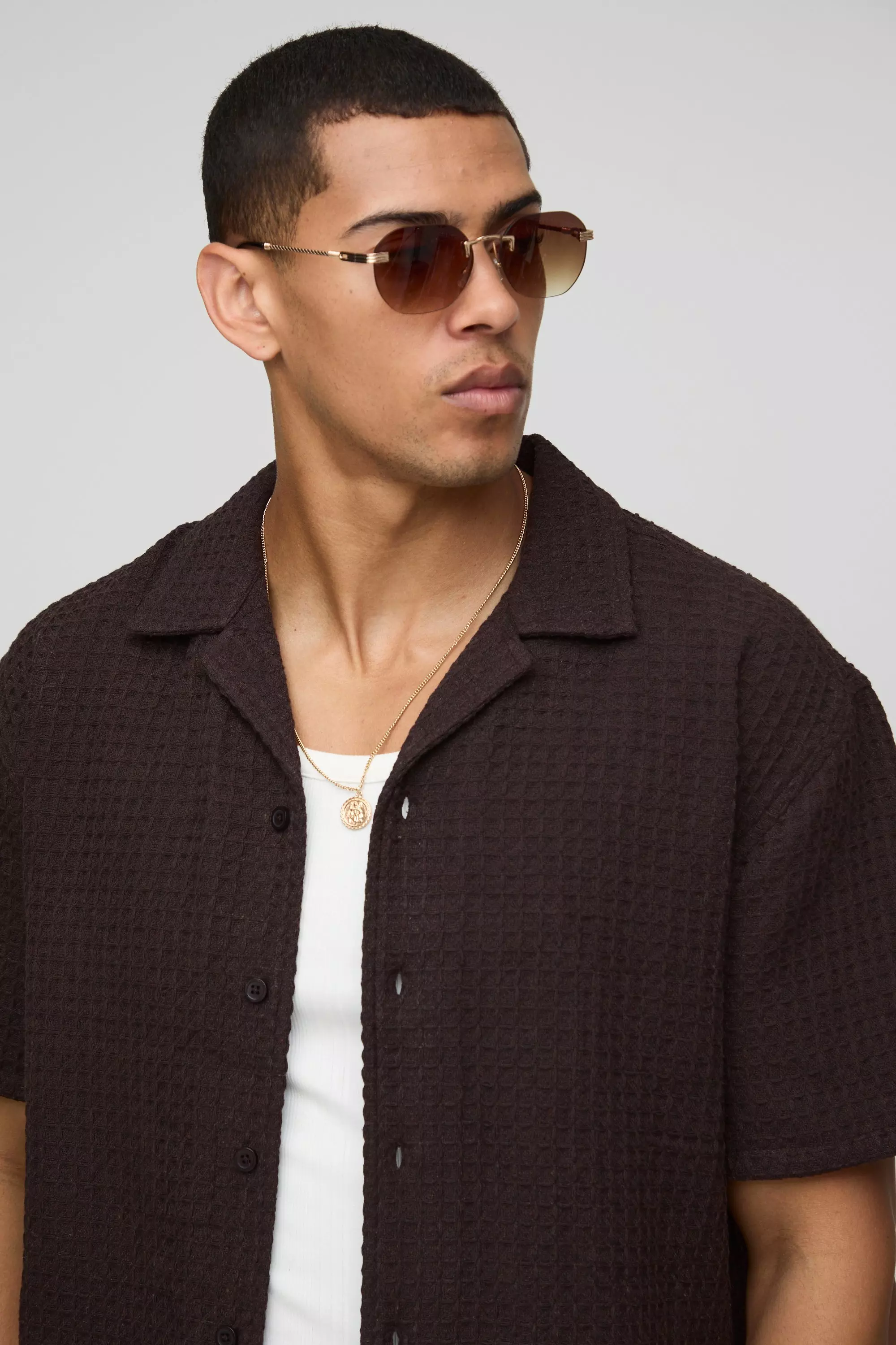 Oversized Jumbo Waffle Revere Shirt and Shorts Set | boohooMAN USA