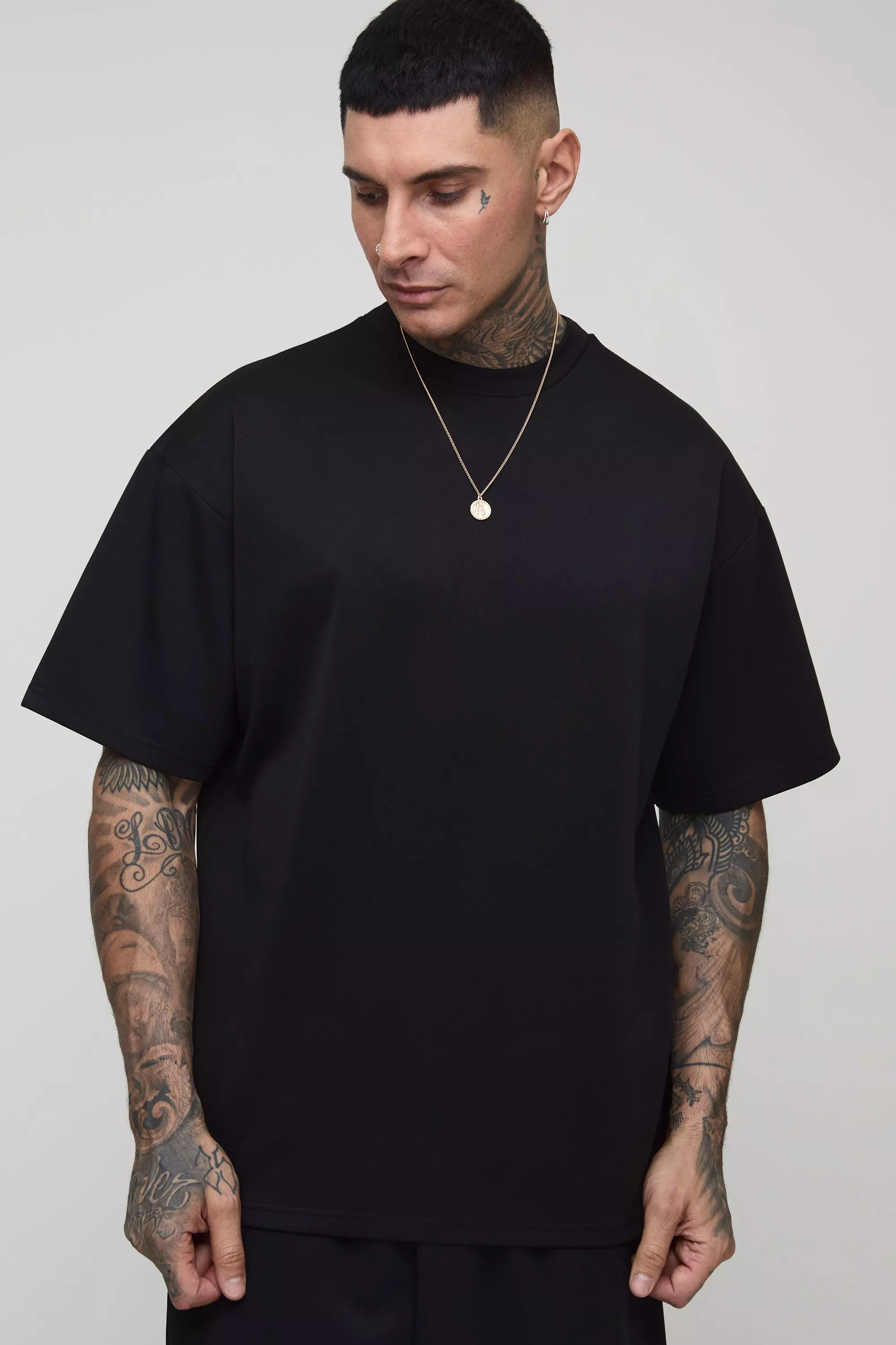 T-shirt Tall oversize in Scuba, Black immagine alternativa