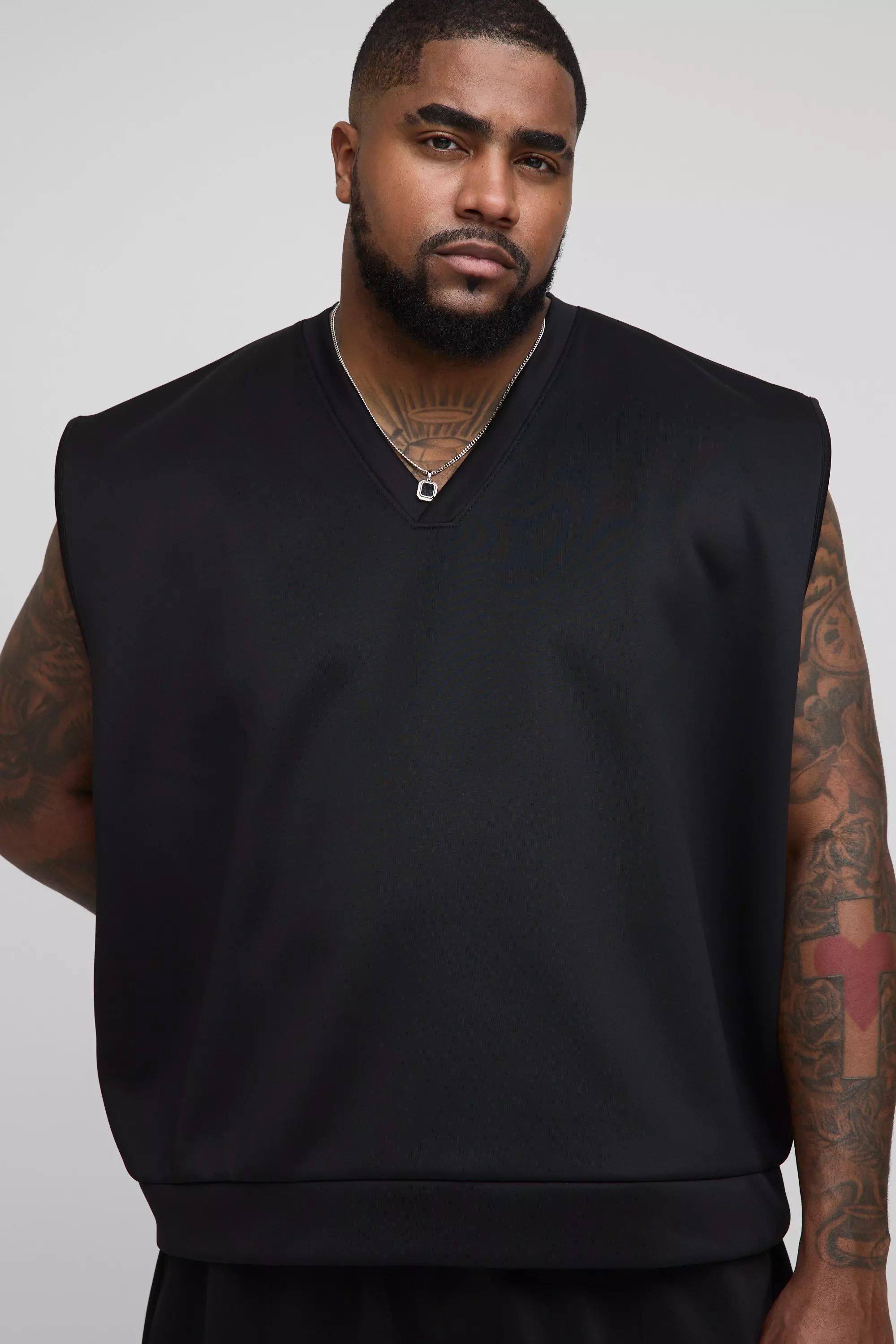 Plus Oversize Scuba Tanktop mit V-Ausschnitt, Black alternatives Bild