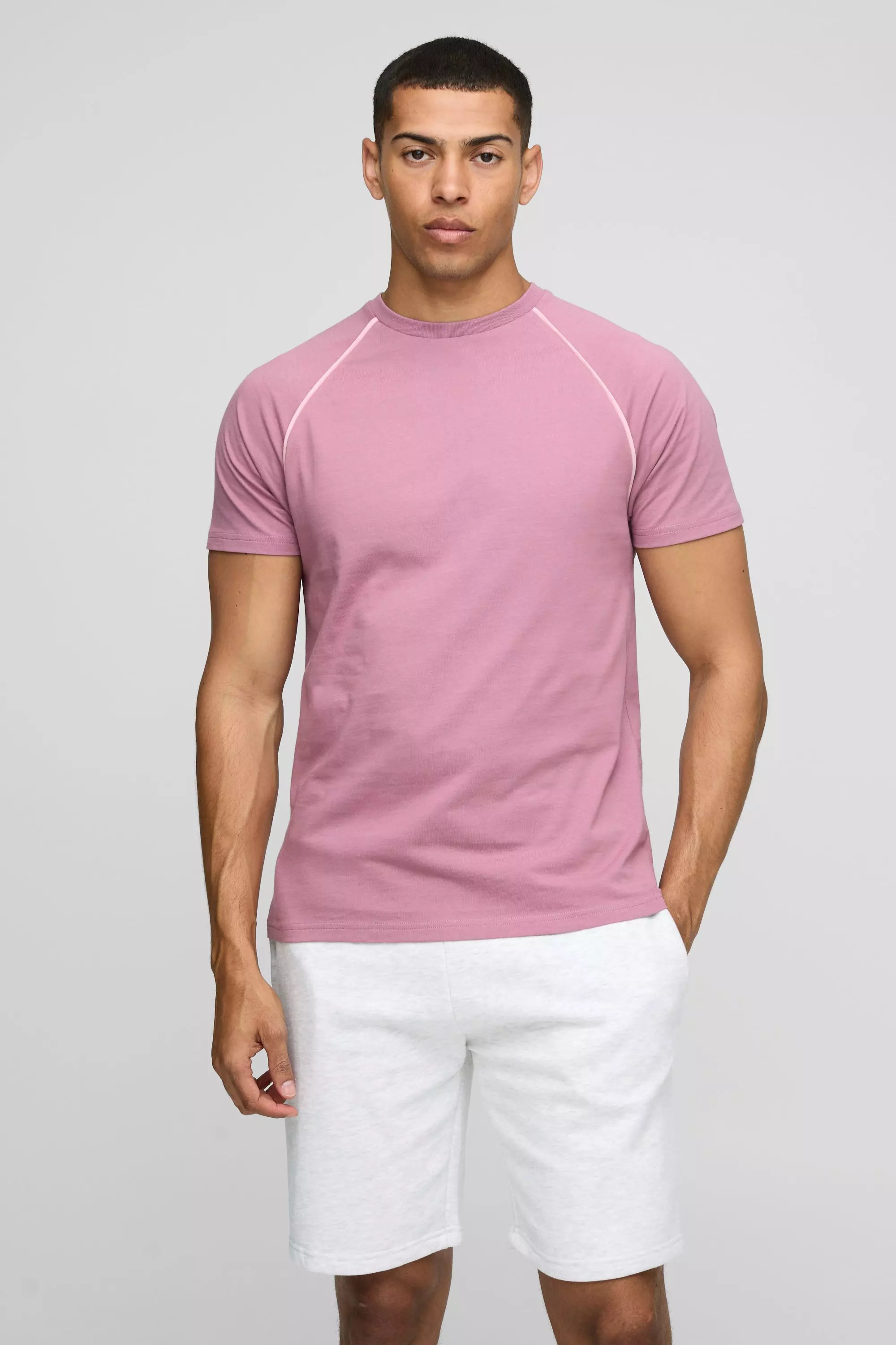 Regular Fit Contrast Piping T-Shirt Mauve