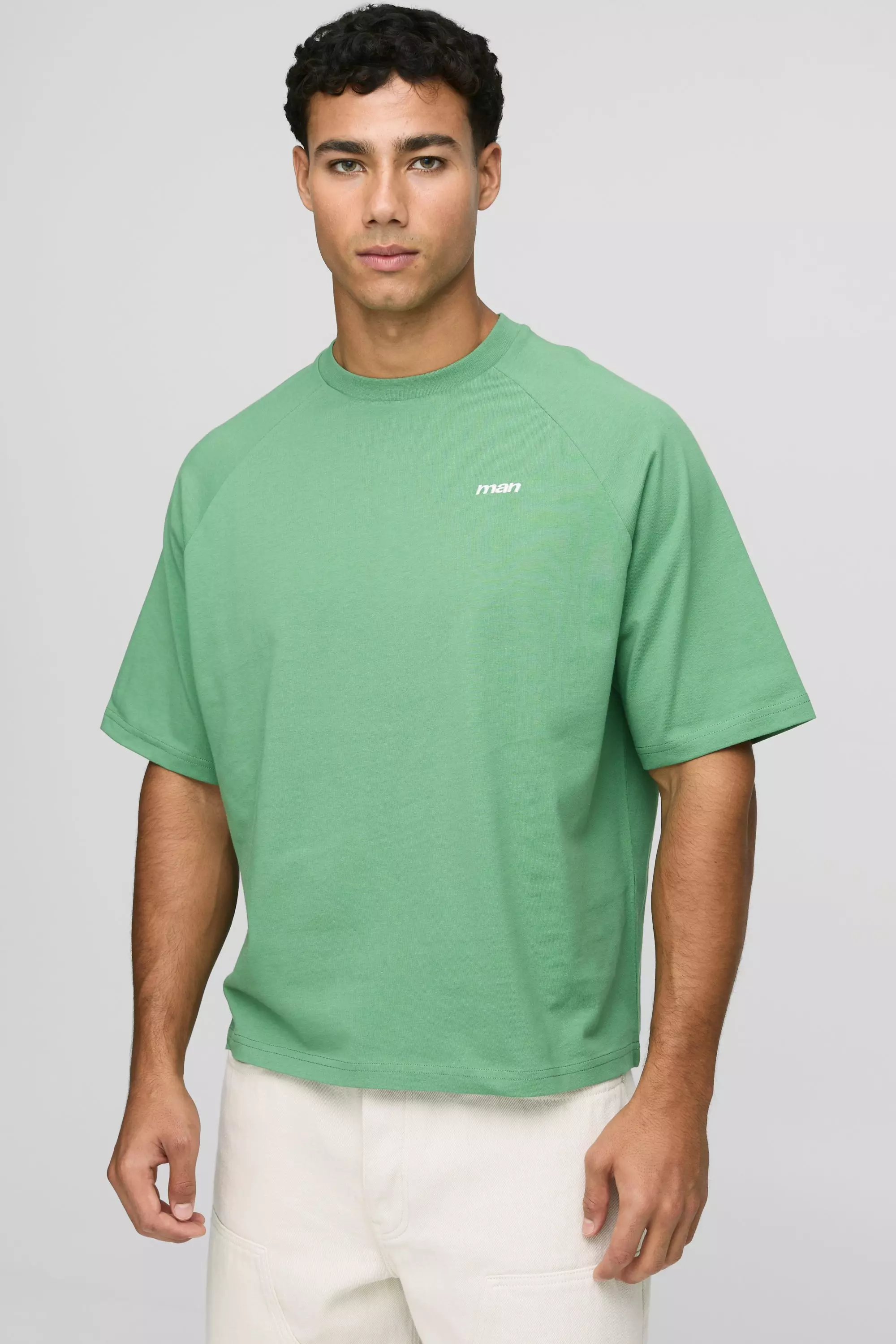 Oversized Boxy MAN Embroidered T-Shirt Green