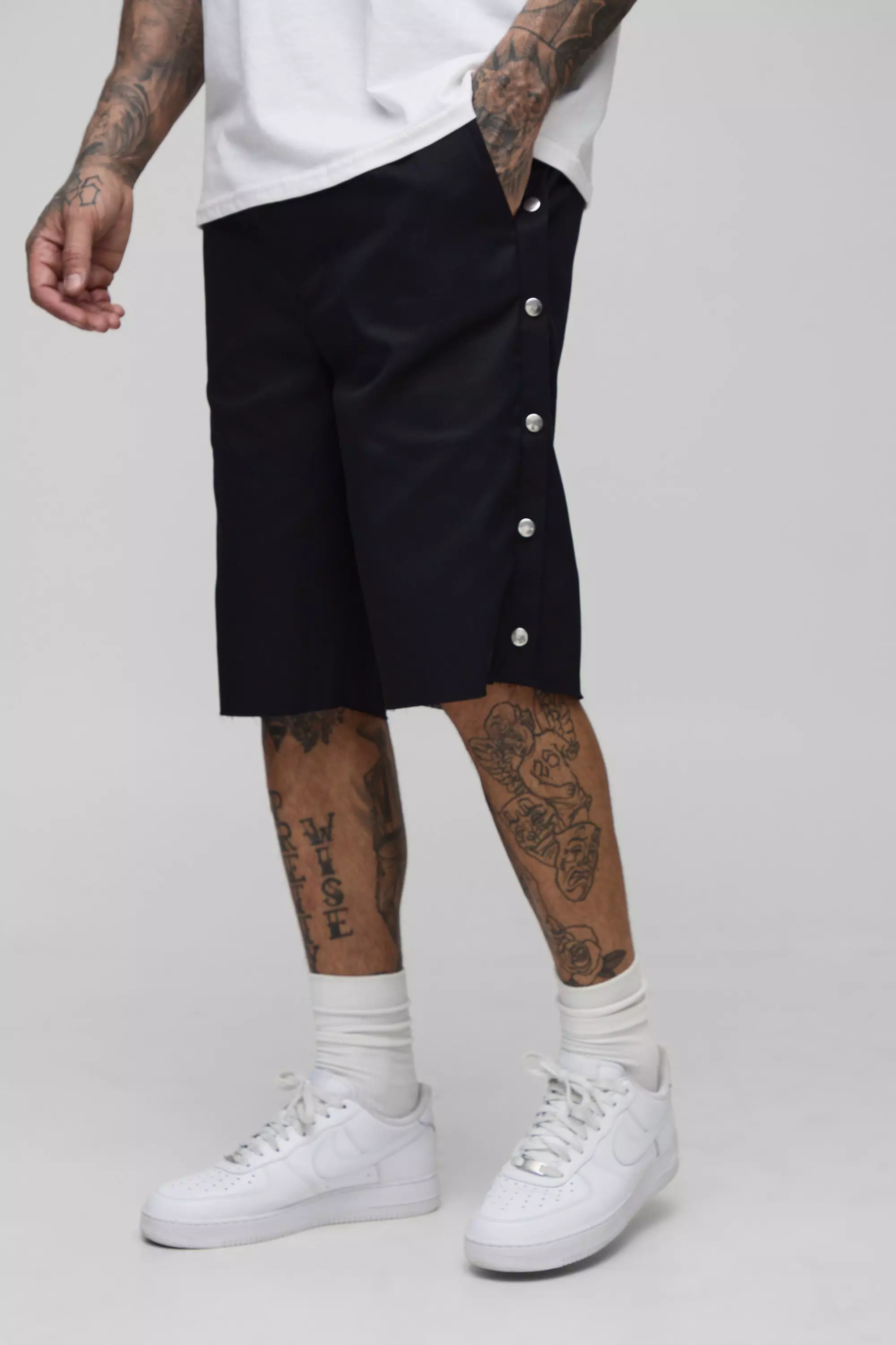 Tall Relaxed Fit Popper Side Drawcord Shorts Black