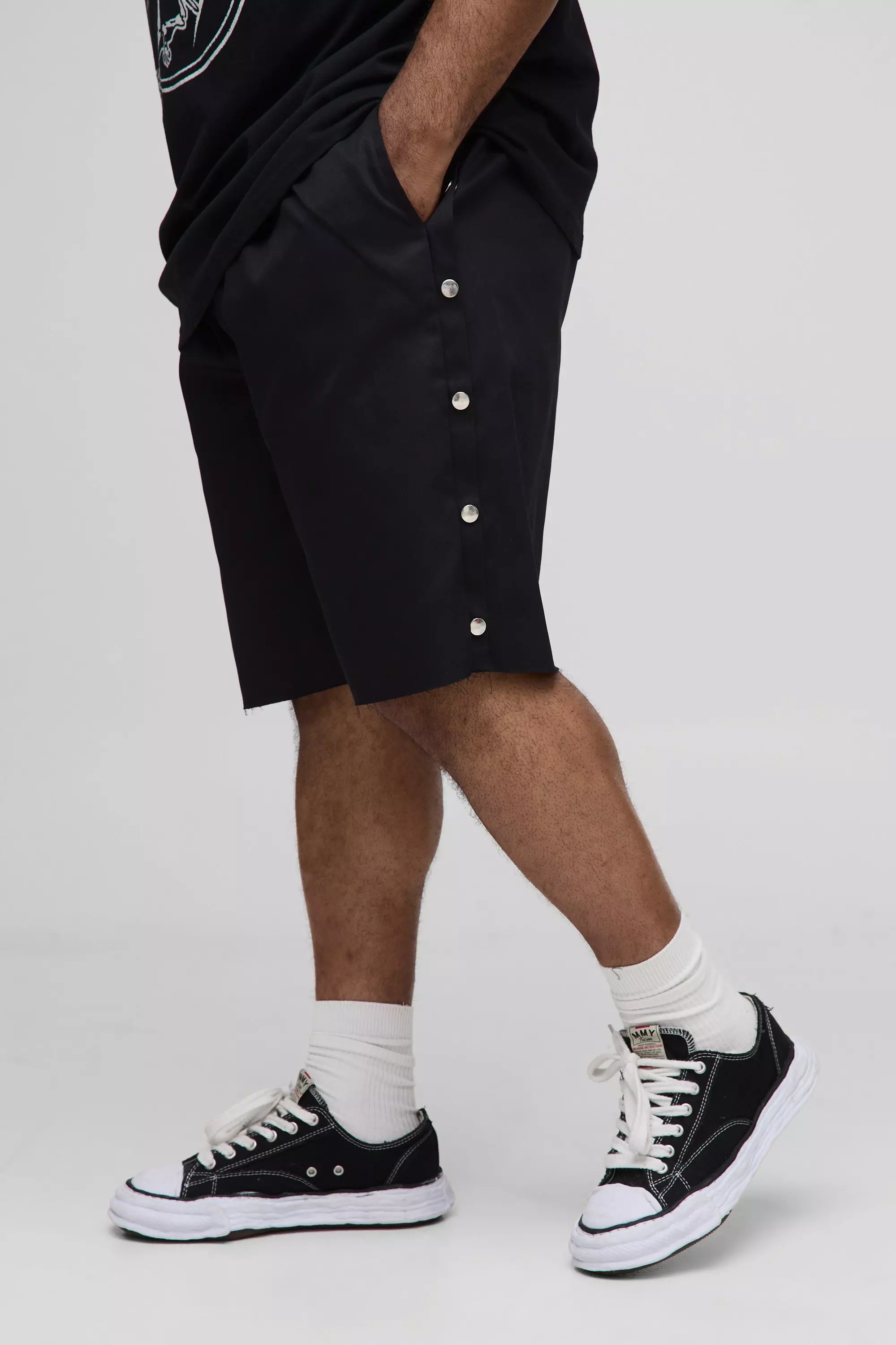 Plus Relaxed Fit Popper Side Drawcord Shorts Black