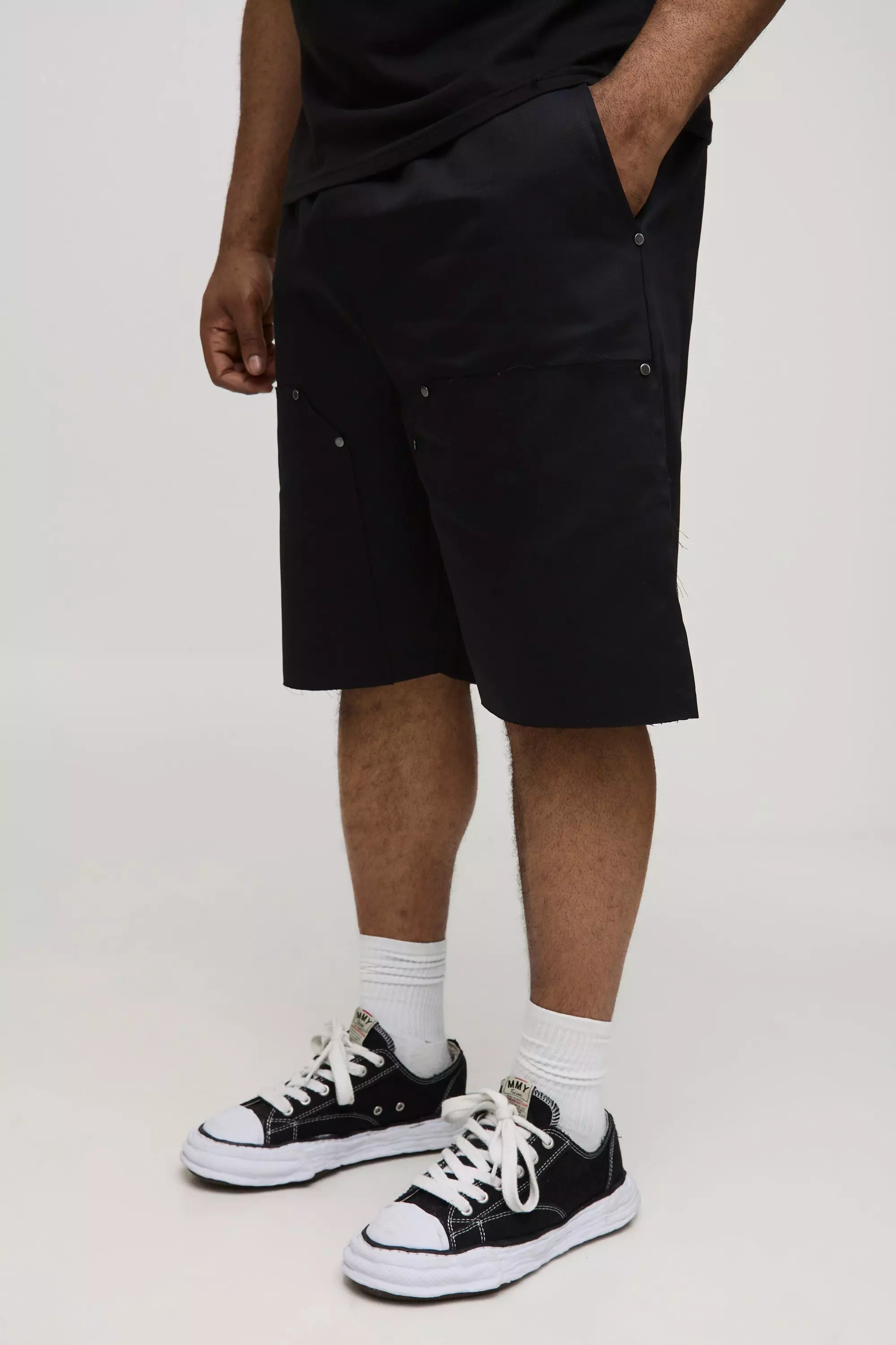 Plus Relaxed Fit Elasticated Carpenter Shorts Black