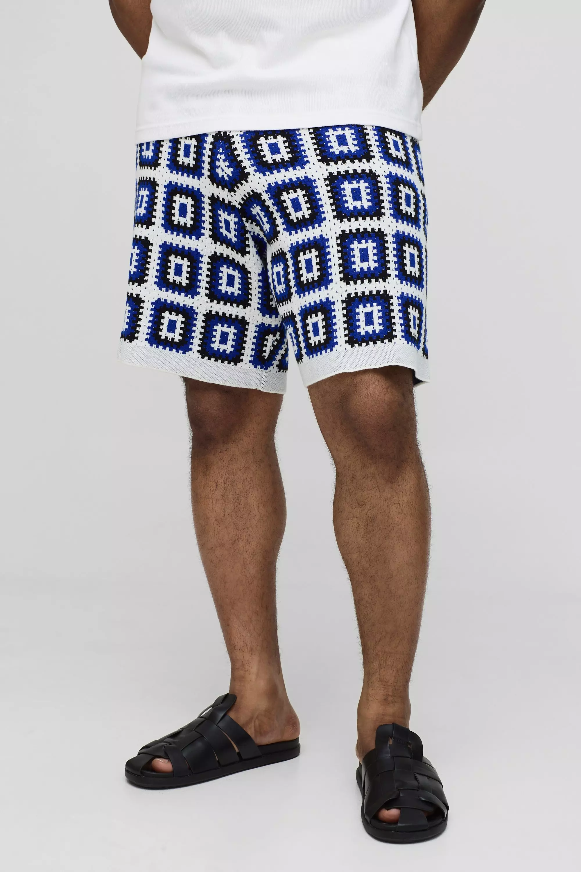 White Plus Baggy Gehaakte Gebreide Witte Shorts alternatieve afbeelding