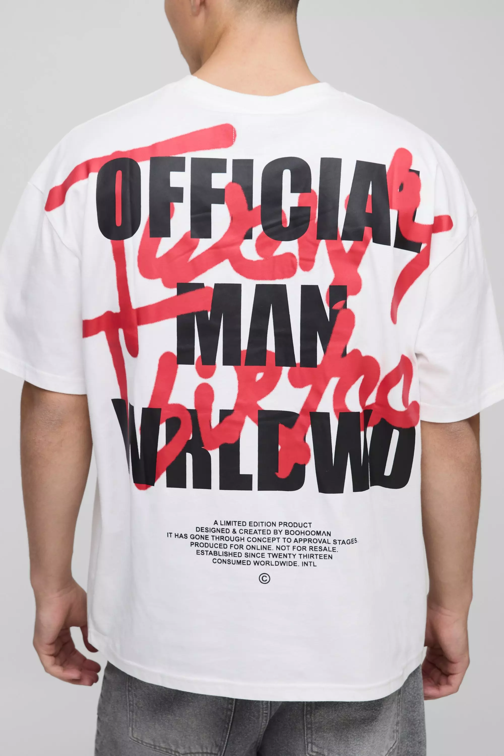 Oversized Official Man Graffiti Over The Seams Printed T-Shirt White