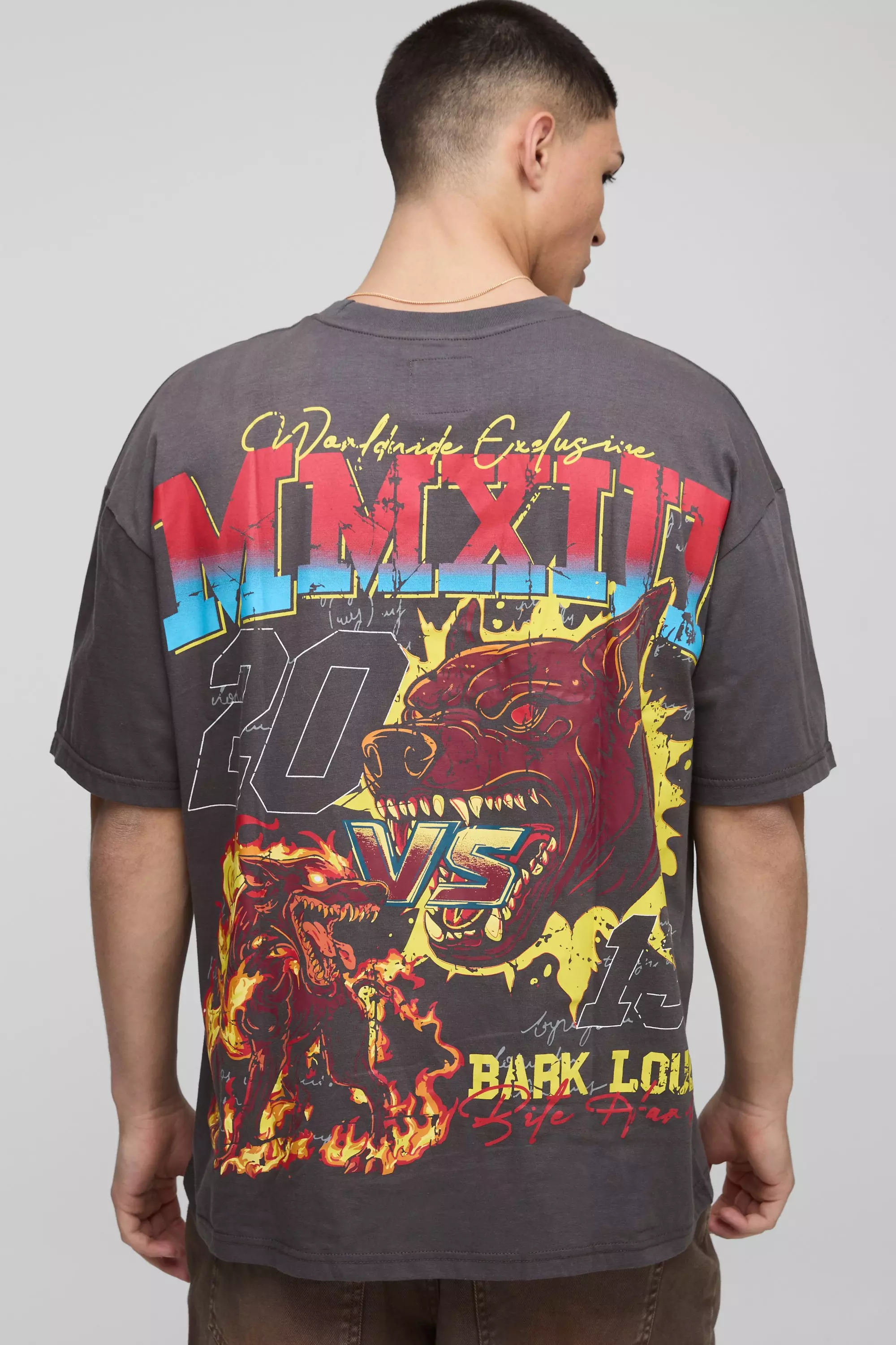 Oversized Canine Worldwide 2013 Large Scale Printed T-Shirt Charcoal