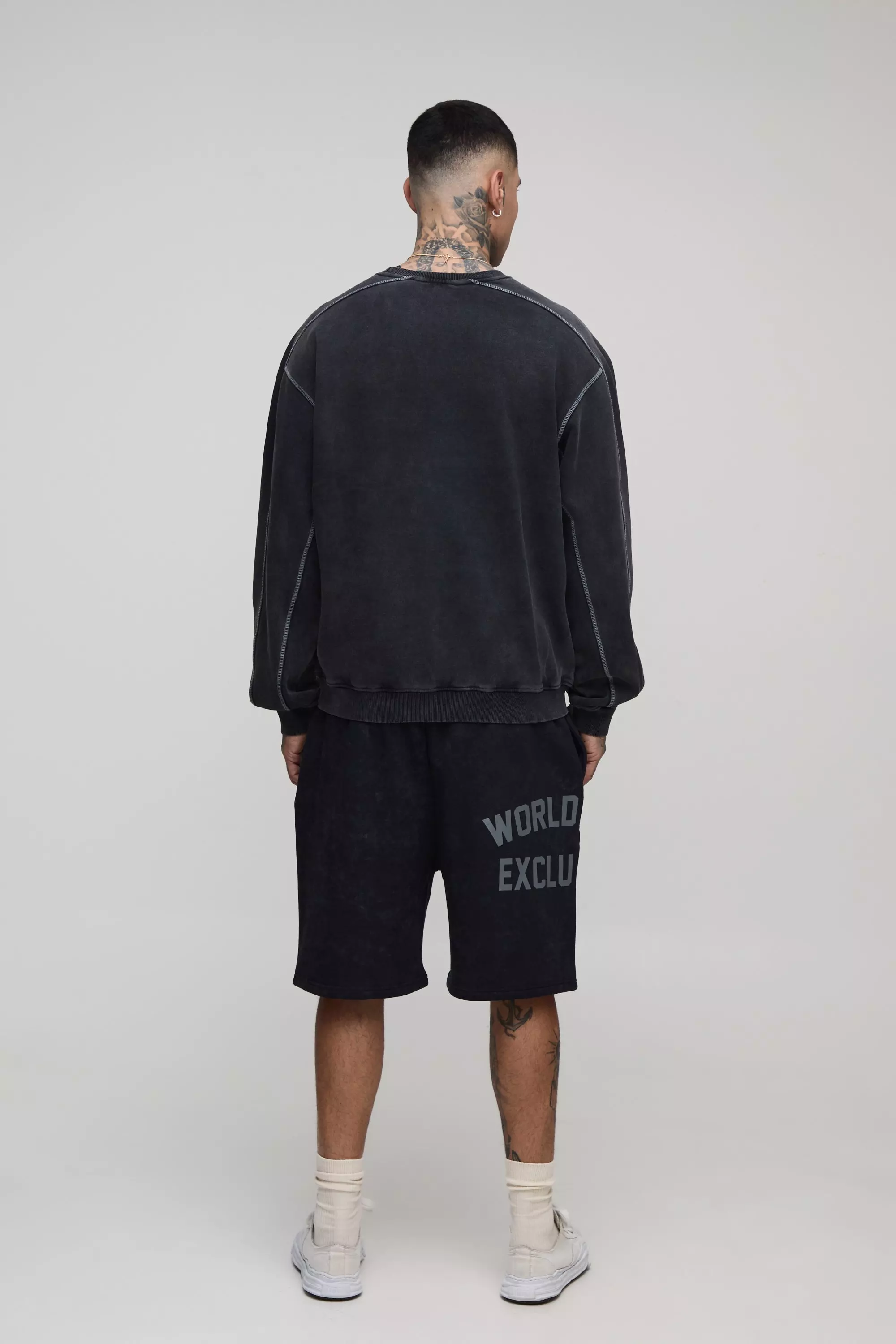 Tall Washed Distressed Drop Crotch Print Sweat Shorts | boohooMAN USA
