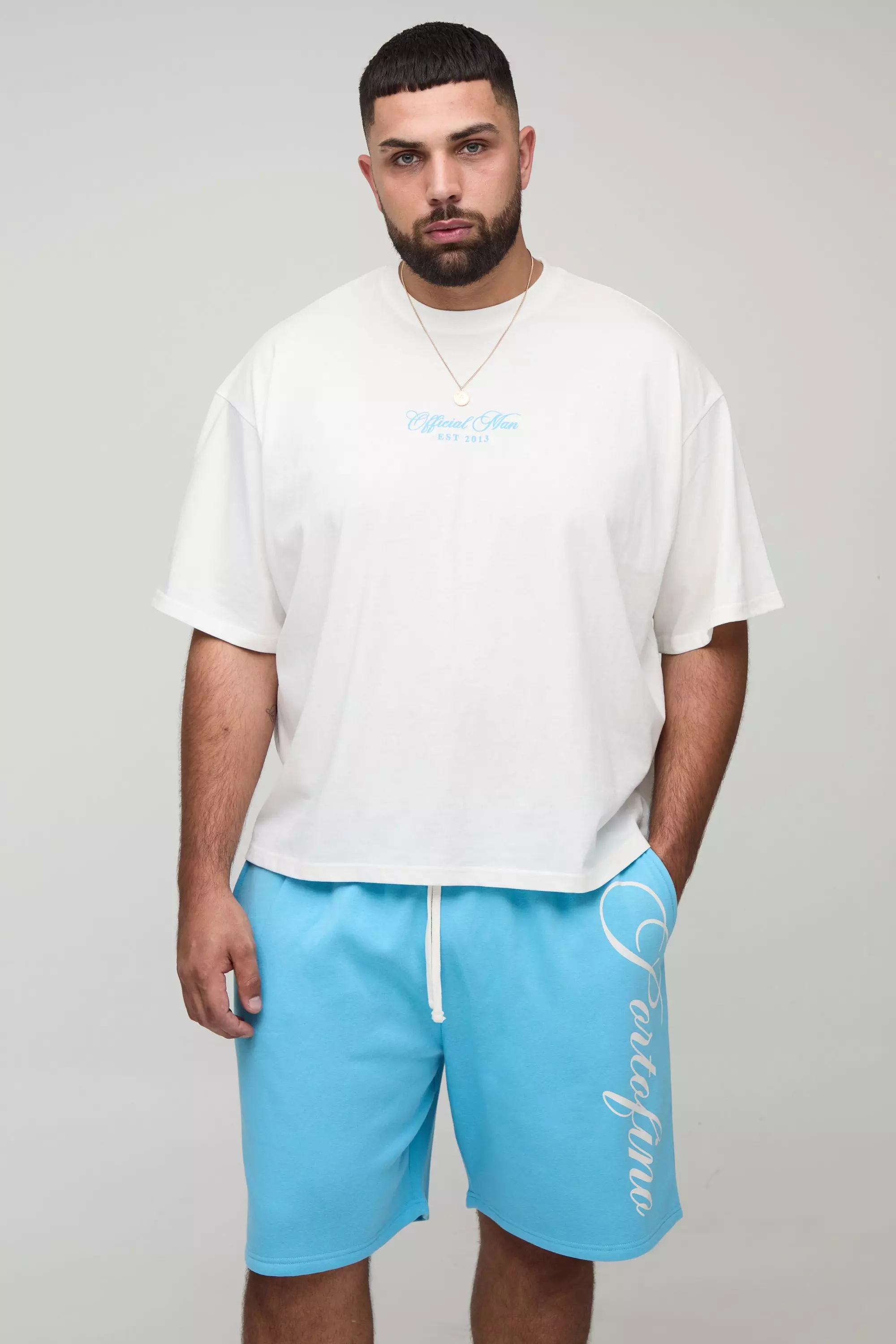 Plus Oversized Boxy Official Man Print T-Shirt & Relaxed Short Set | boohooMAN USA