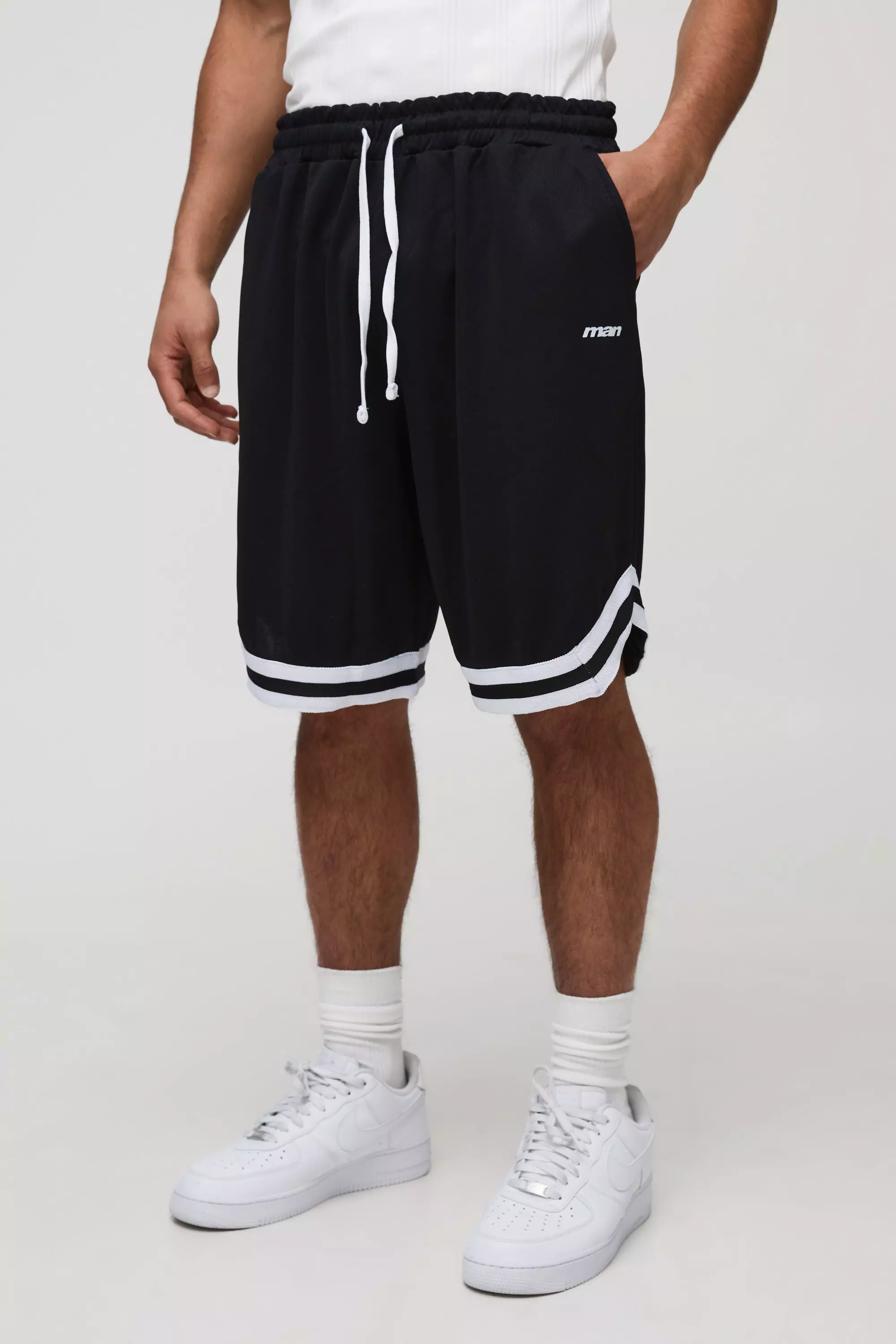 Man Mid Length Mesh Basketball Shorts Black