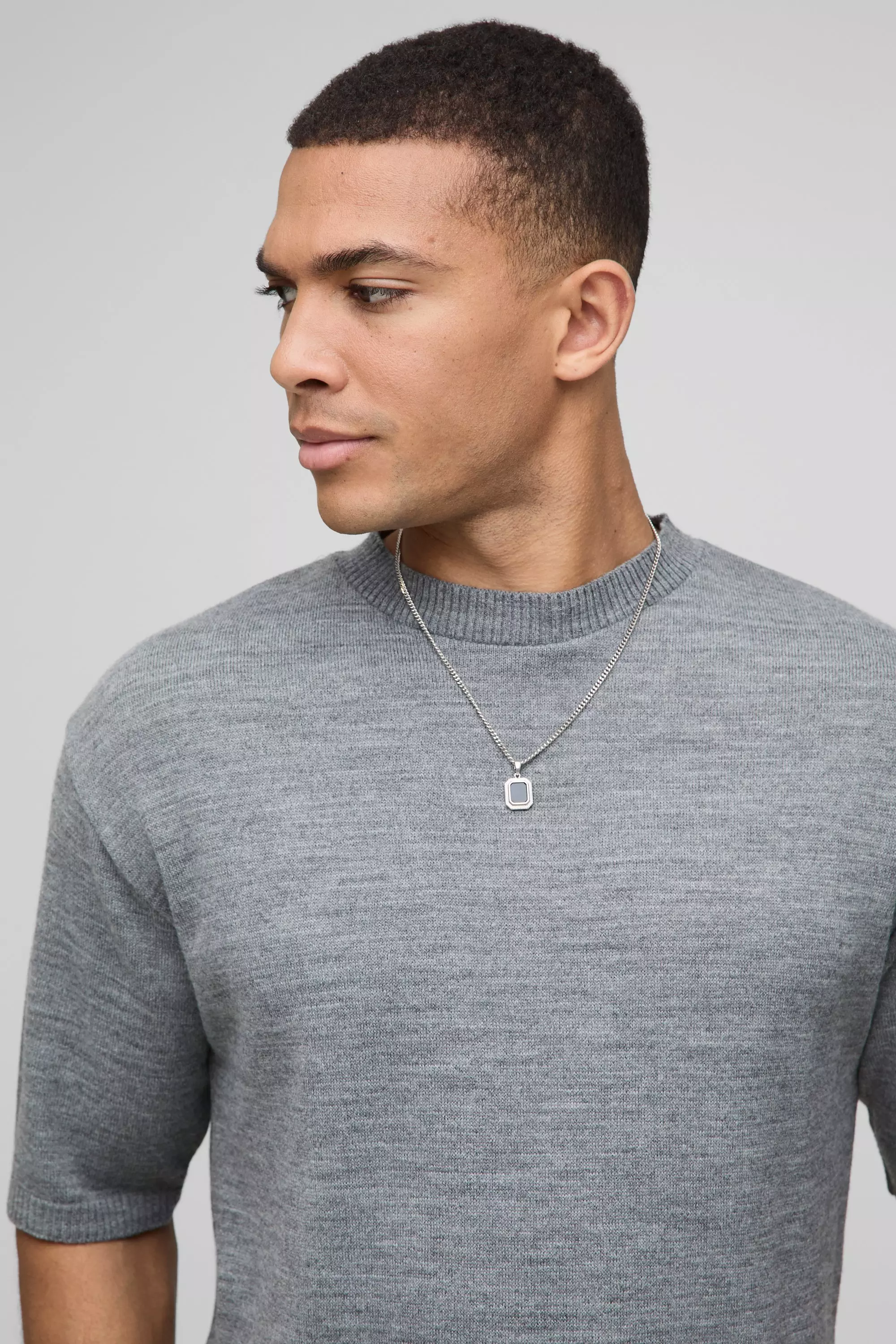 Charcoal Regular Fit Marl Knitted T-Shirt alternative image