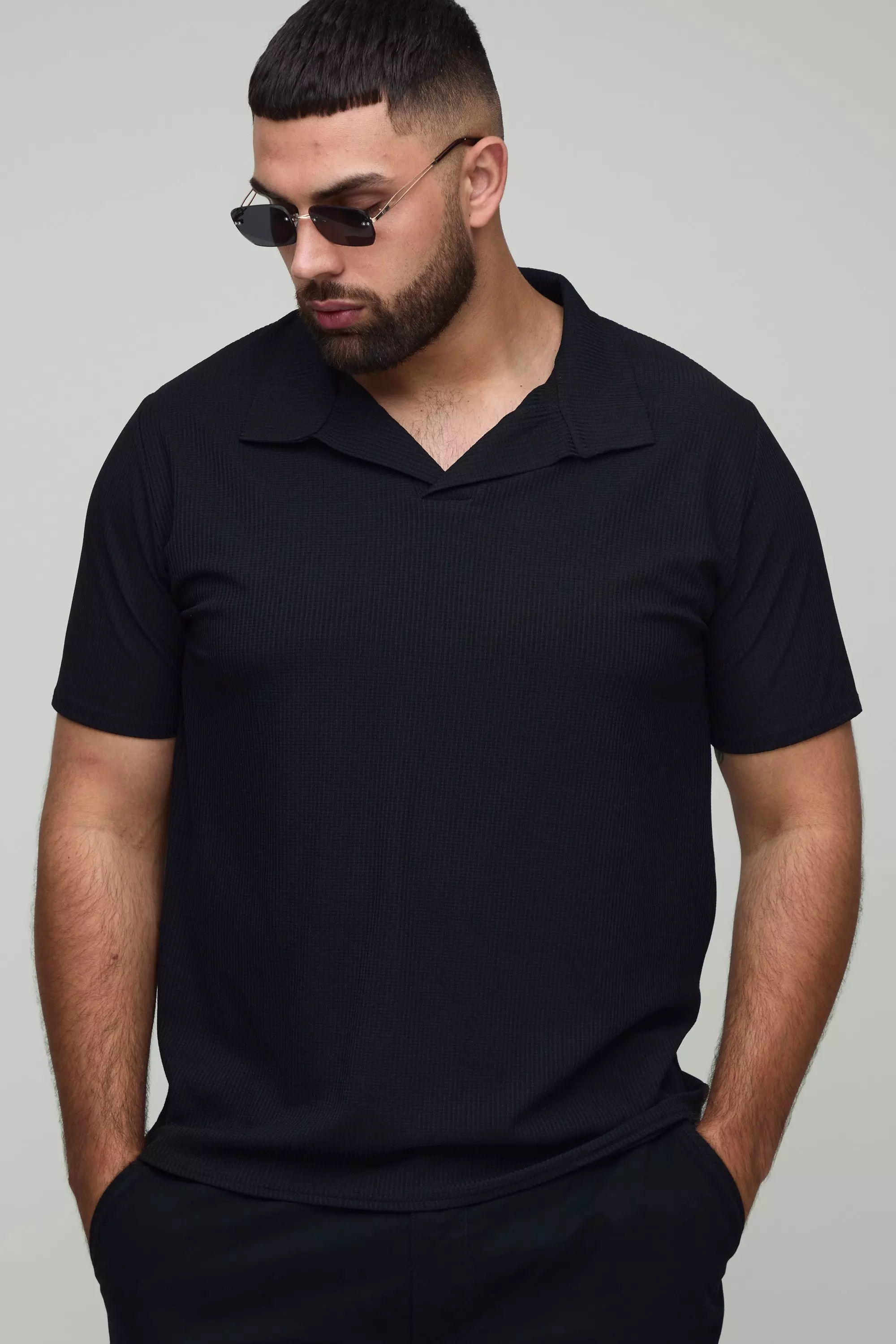 Black Plus Slim Revere Textured Polo