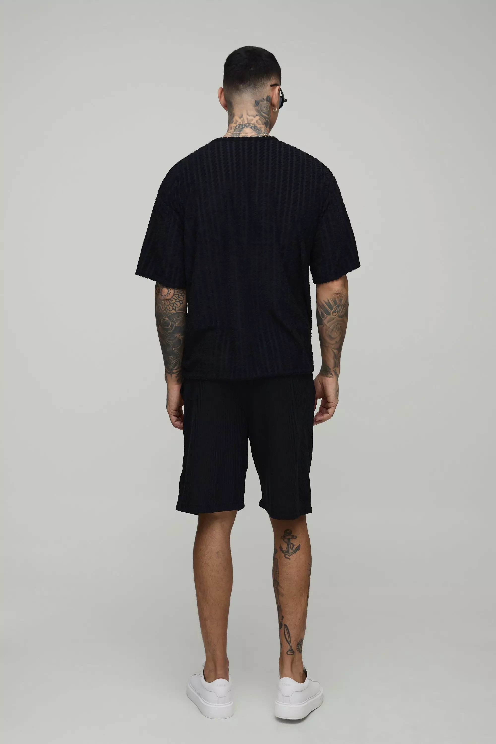 Black Tall Oversized Towelling Jacquard T-Shirt alternative image