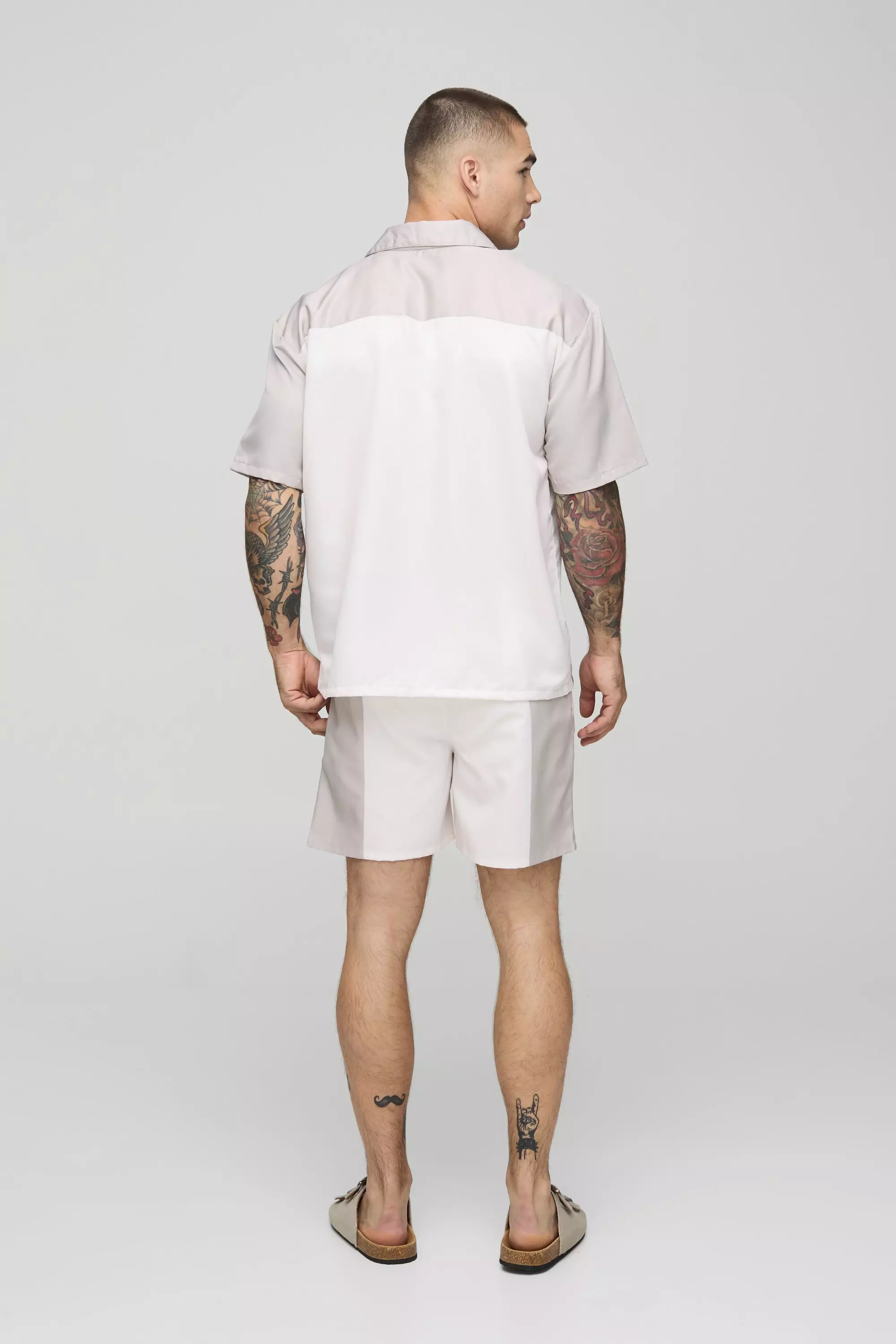 Oversized Blocking Shirt & Swim Set | boohooMAN USA