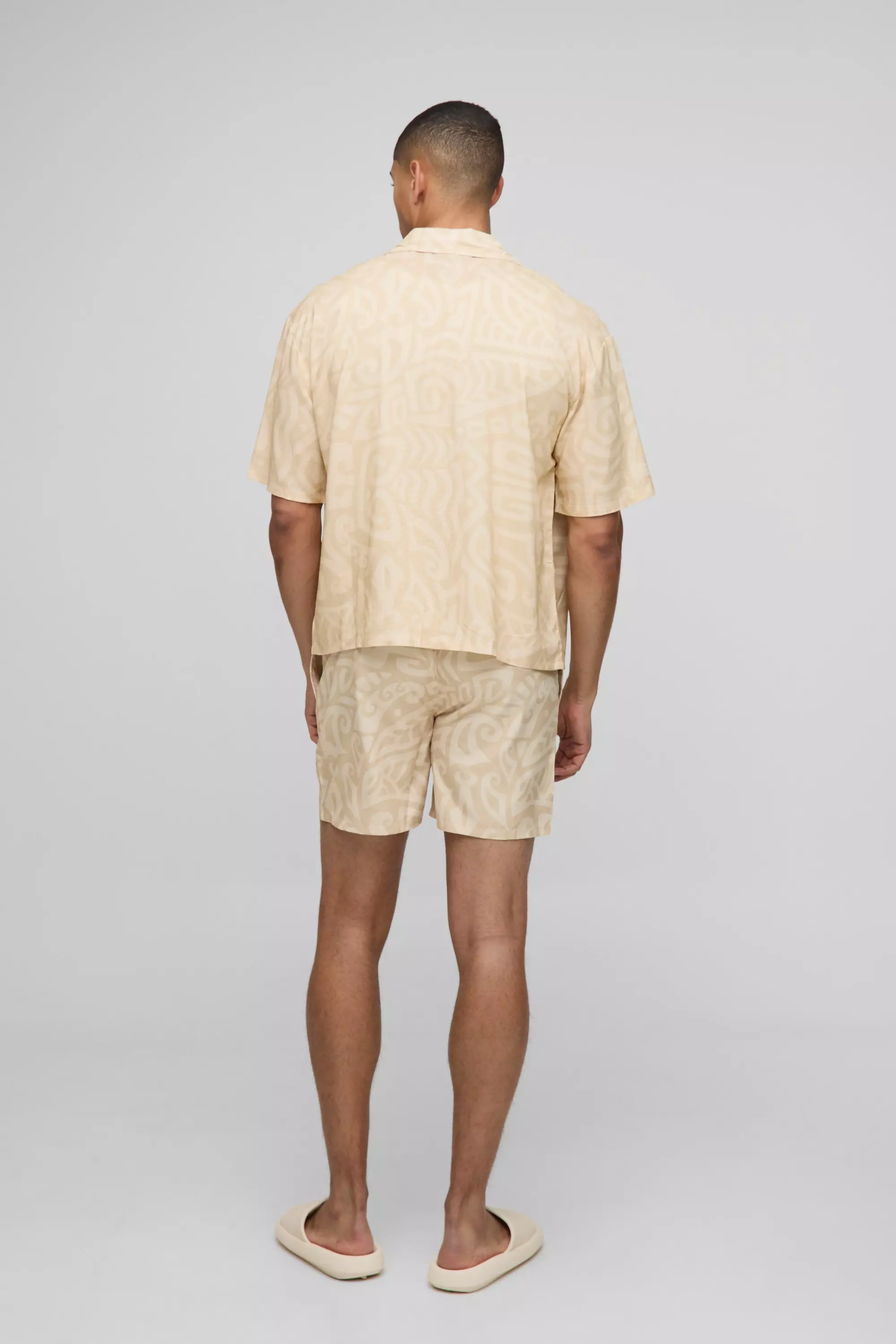 Oversized Boxy Viscose Printed Shirt & Swim Set | boohooMAN USA