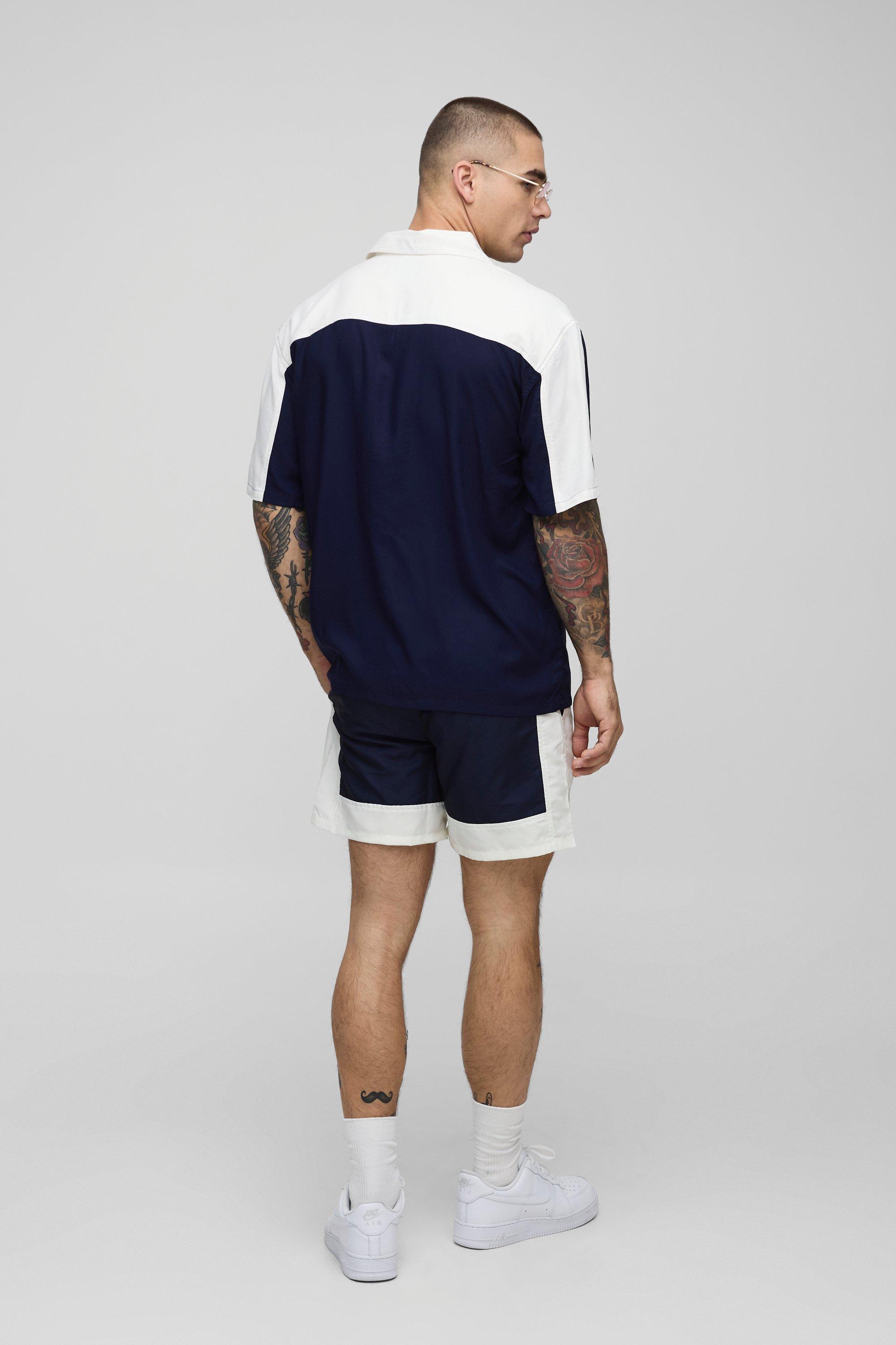 Oversized Half Sleeve Viscose Cut Sew Shirt & Swim Set | boohooMAN USA