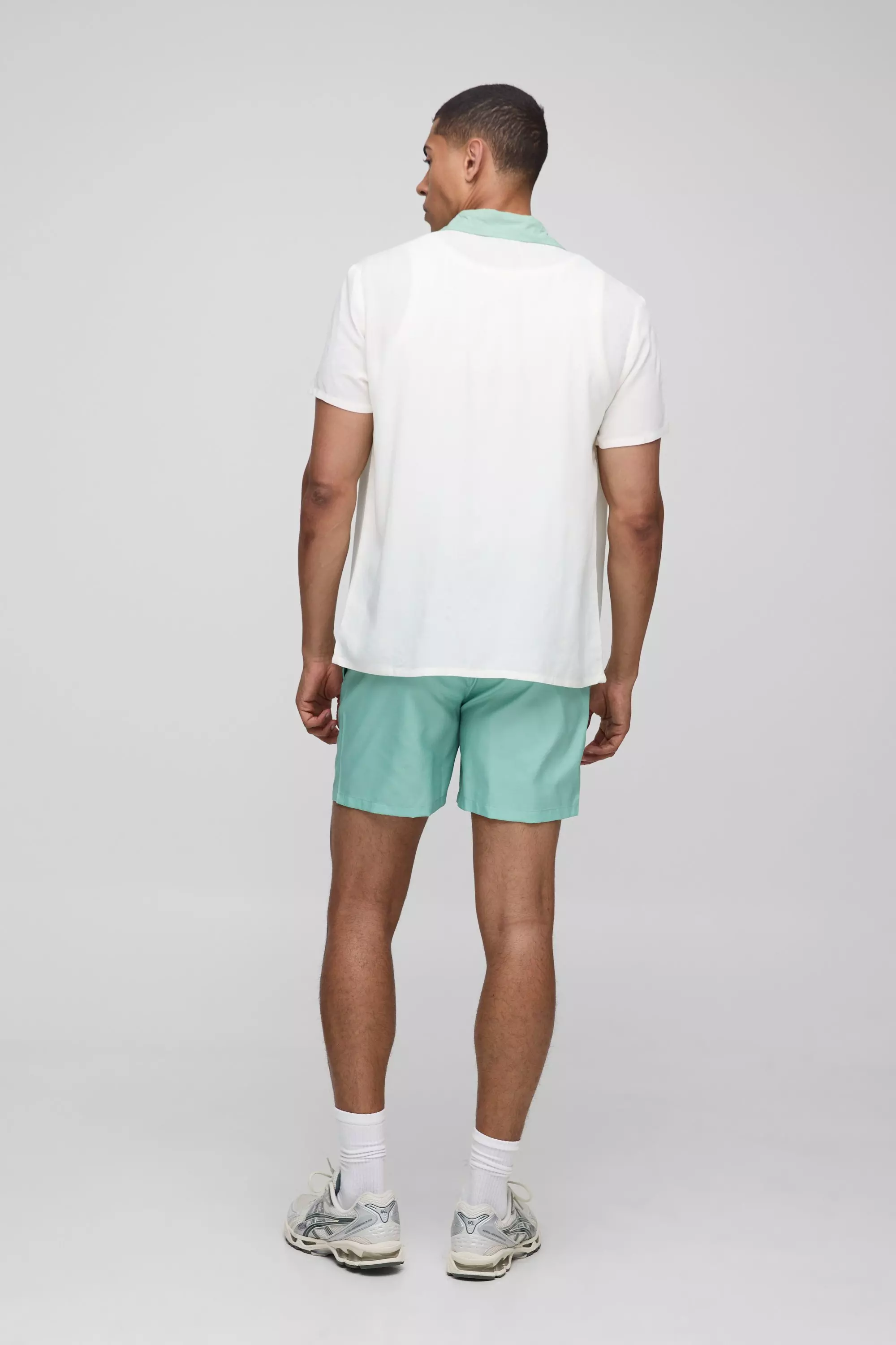 Regular Viscose Border Shirt & Swim Set | boohooMAN USA