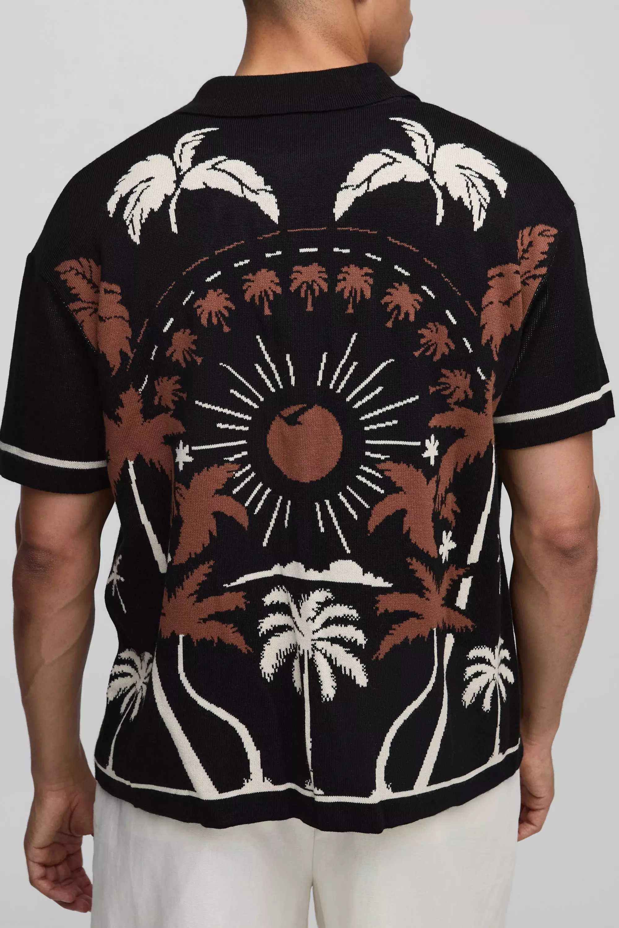 Black Relaxed Fit Scenic Palm Jacquard Knitted Shirt alternative image