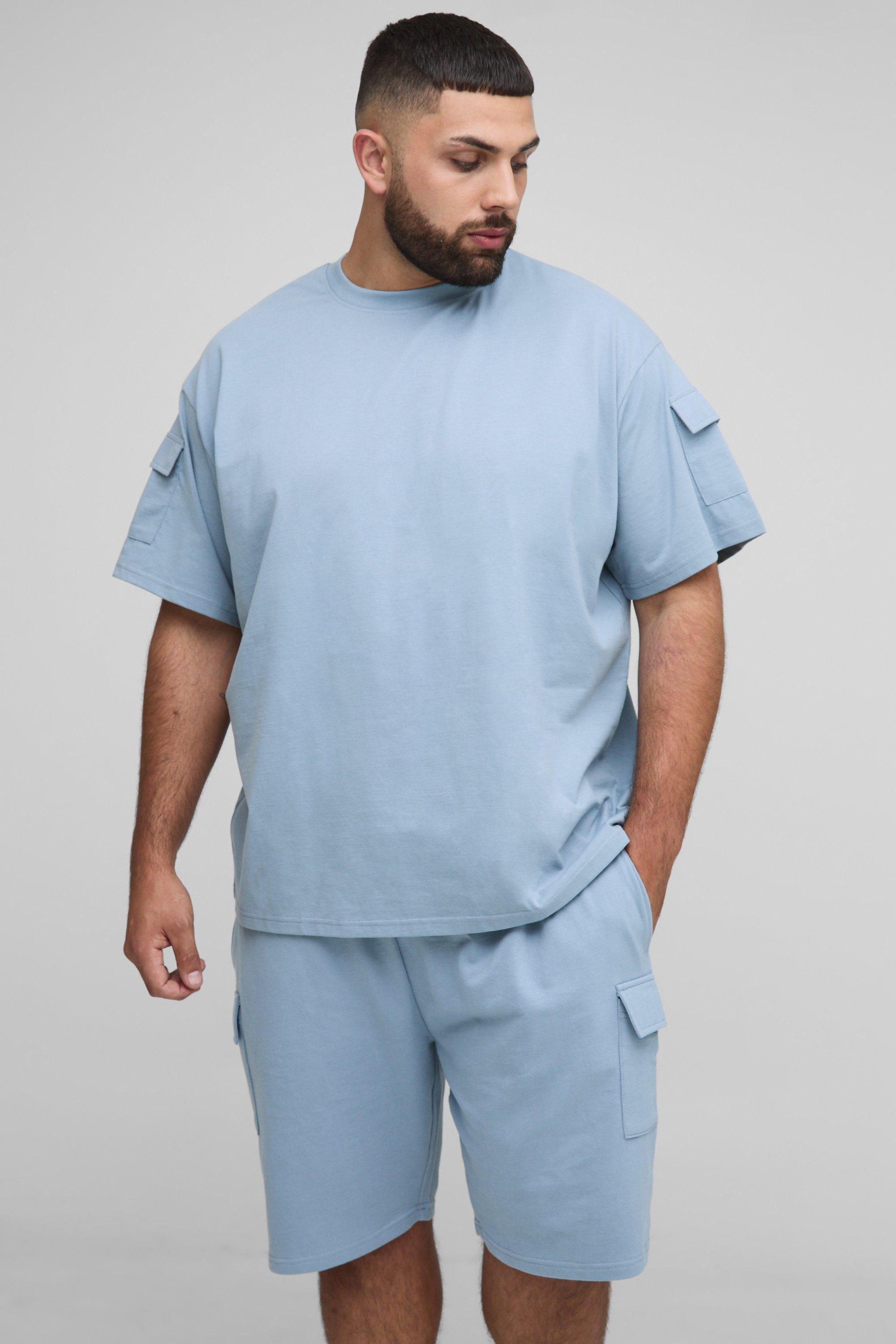 Plus Oversized Utility Pocket T-Shirt & Cargo Short Set | boohooMAN USA