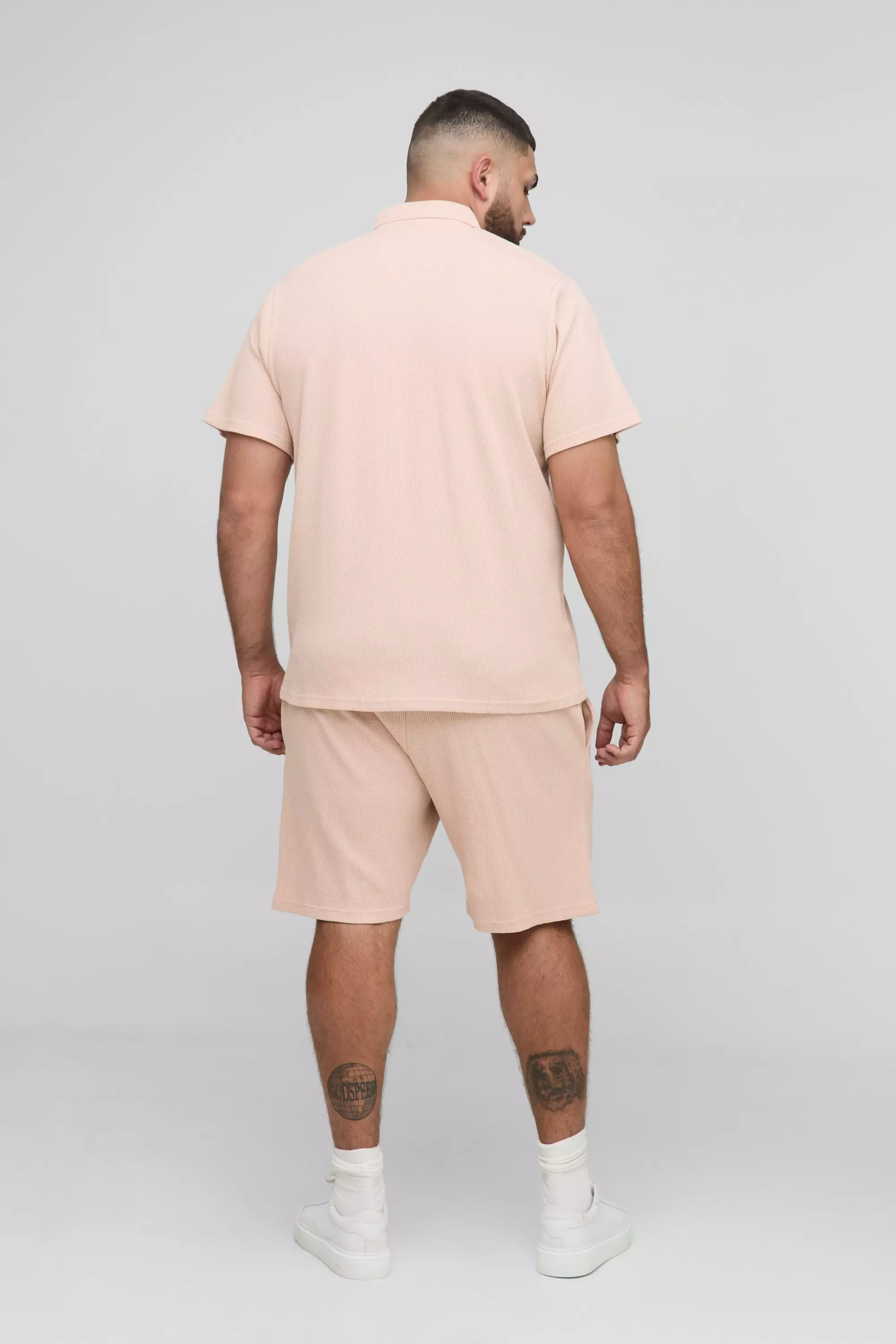 Plus Regular Fit Waffle Polo & Short Set | boohooMAN USA