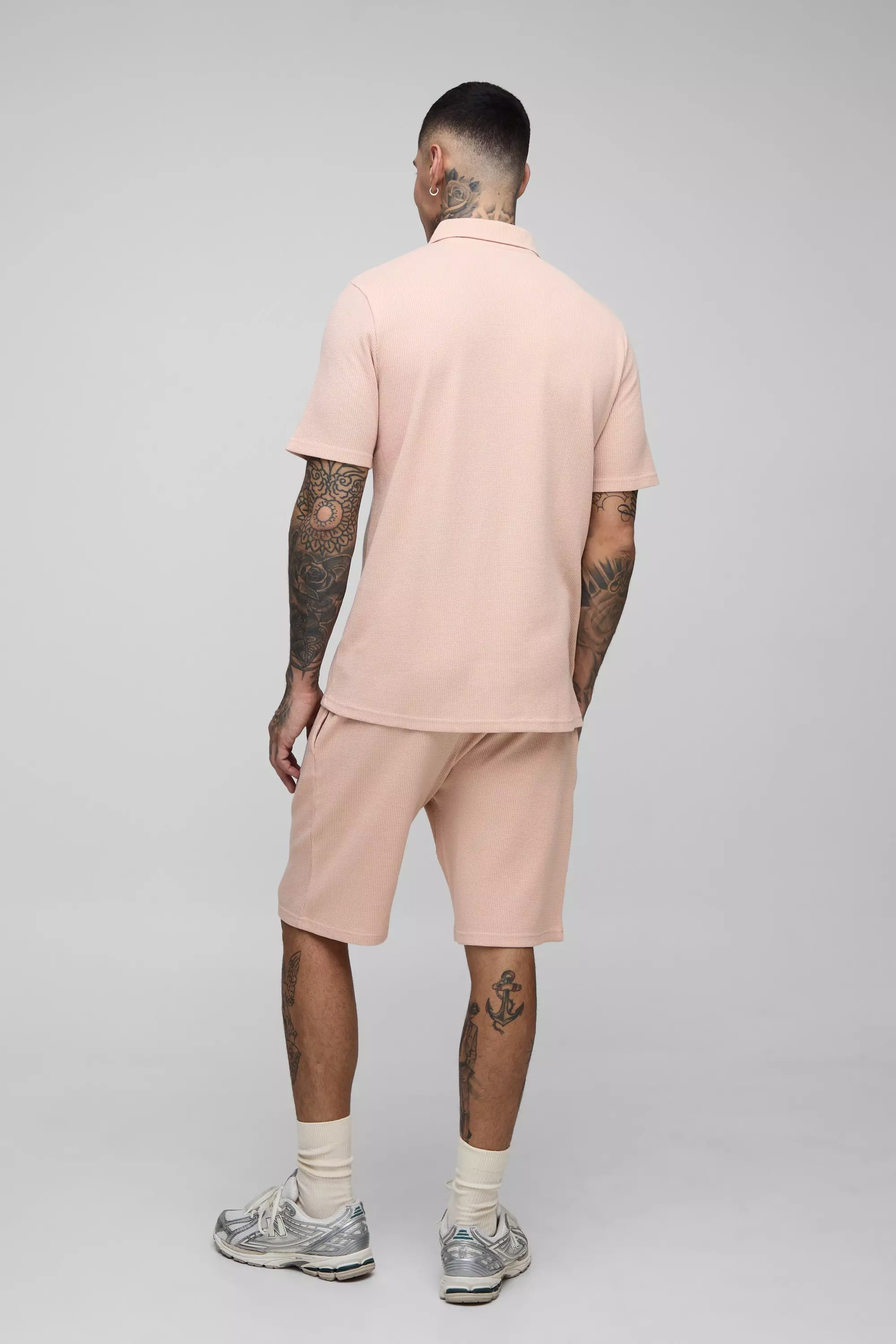 Tall Regular Fit Waffle Polo & Short Set | boohooMAN USA