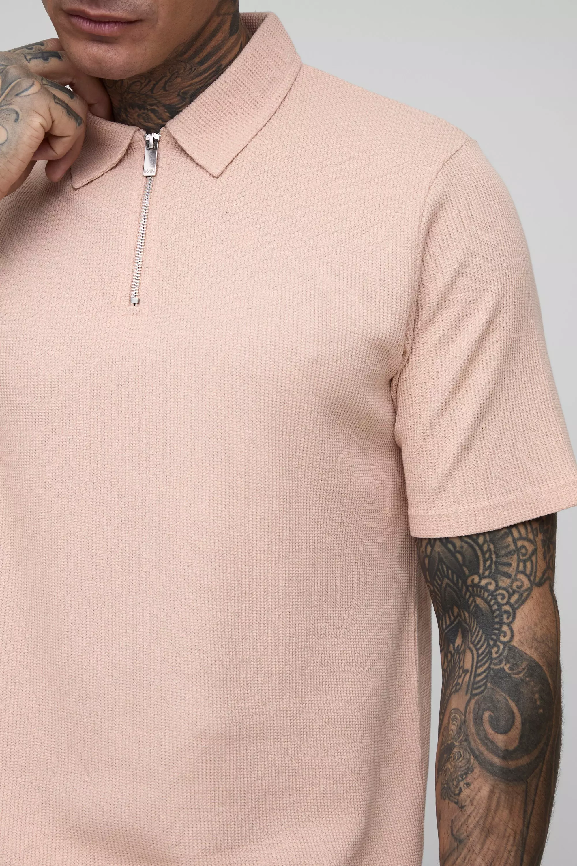 Tall Regular Fit Waffle Polo & Short Set | boohooMAN USA