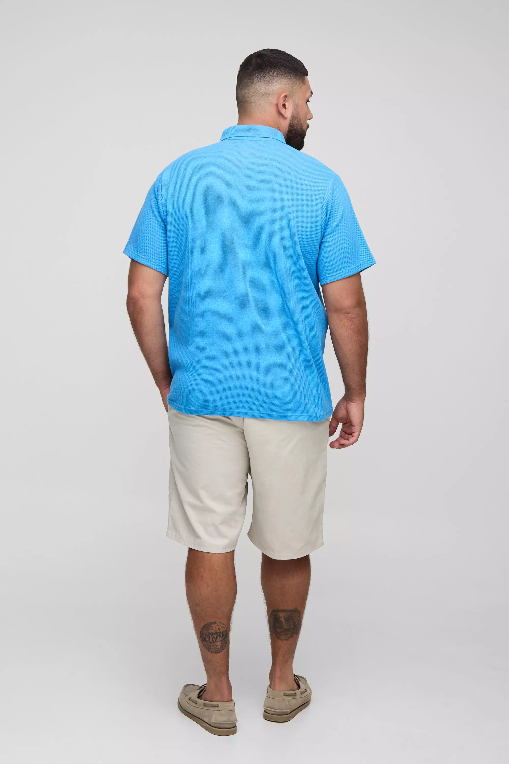 Plus Regular Fit Waffle Zip Polo | boohooMAN USA