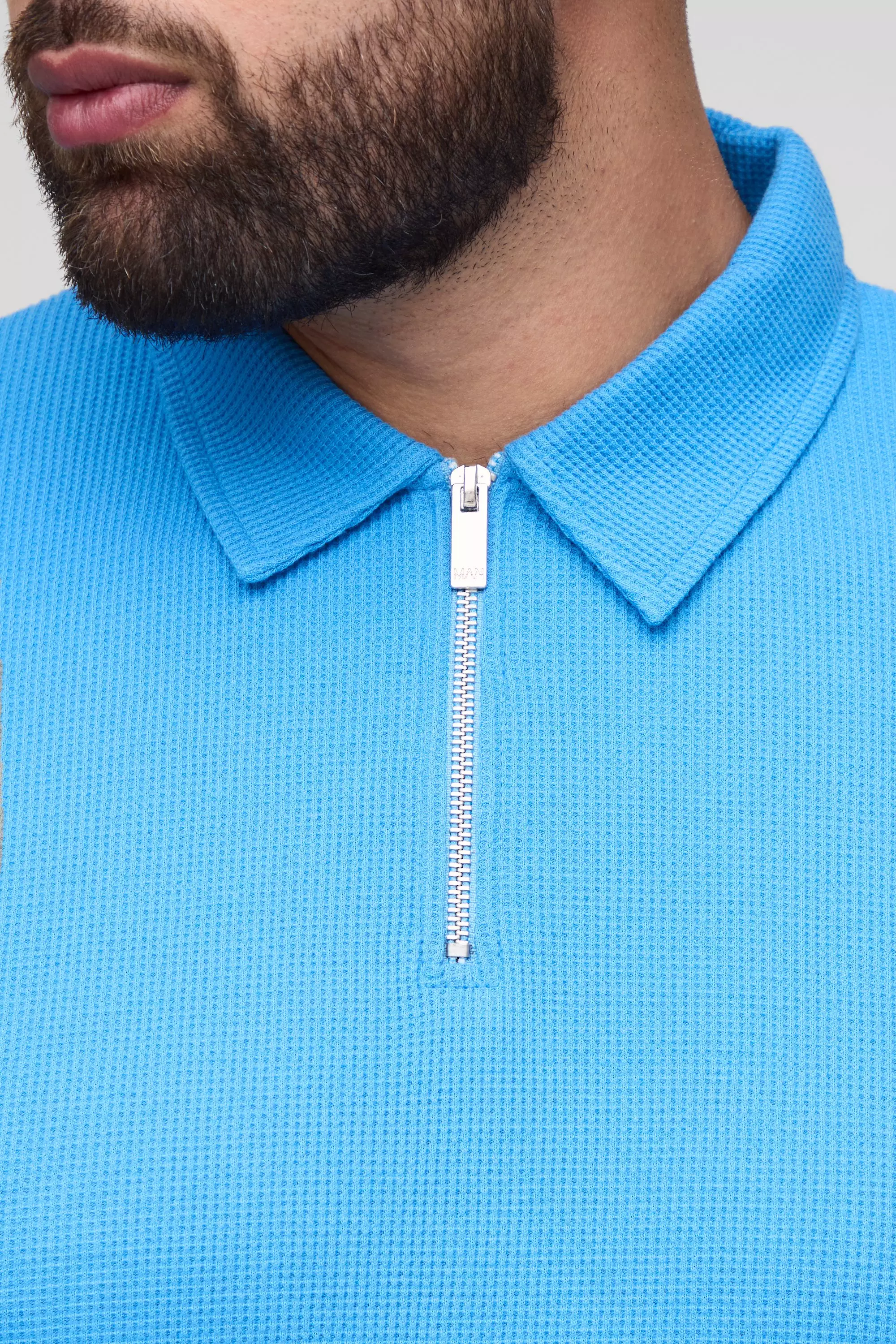 Plus Regular Fit Waffle Zip Polo | boohooMAN USA