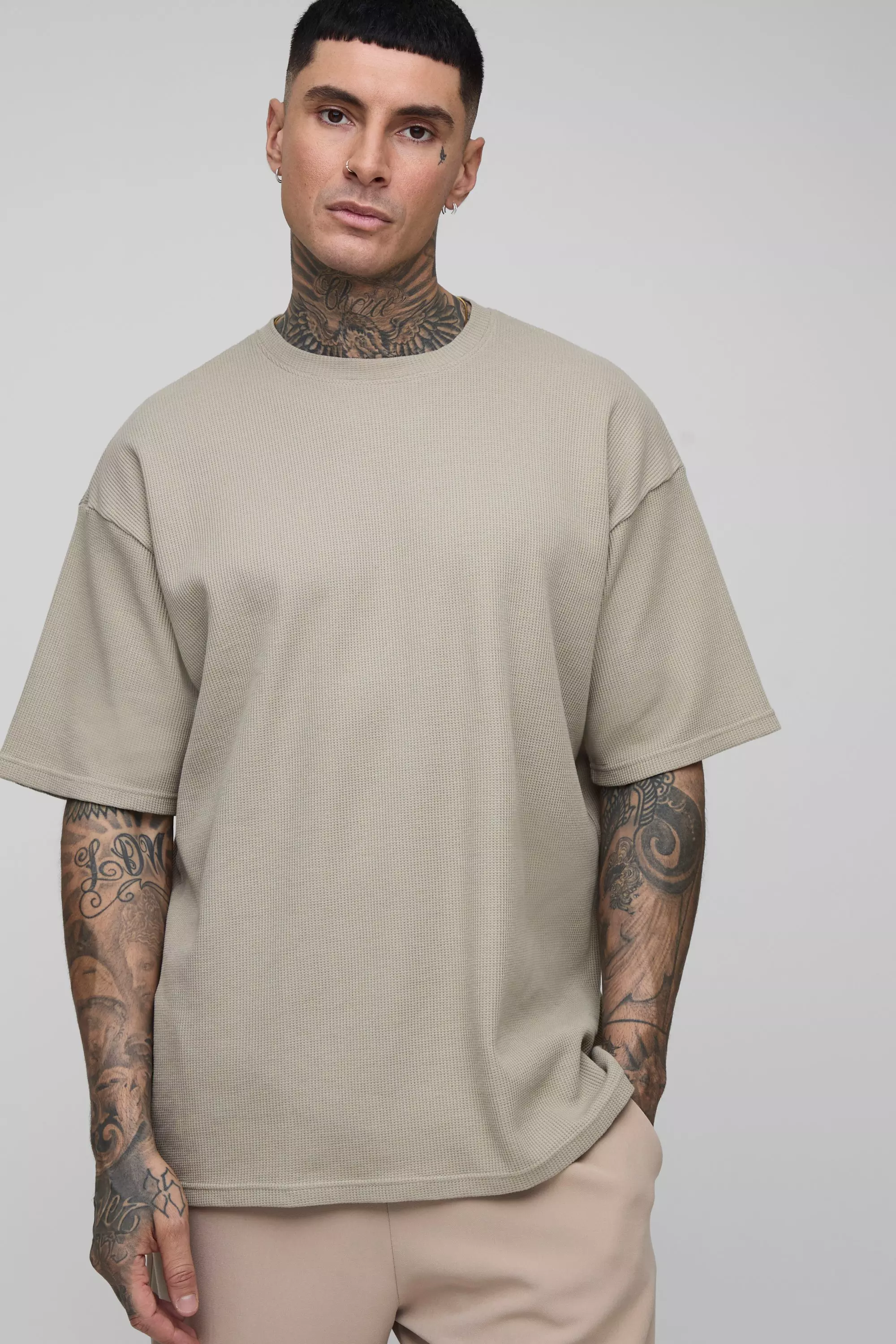 Tall Oversized Waffle T-Shirt Stone