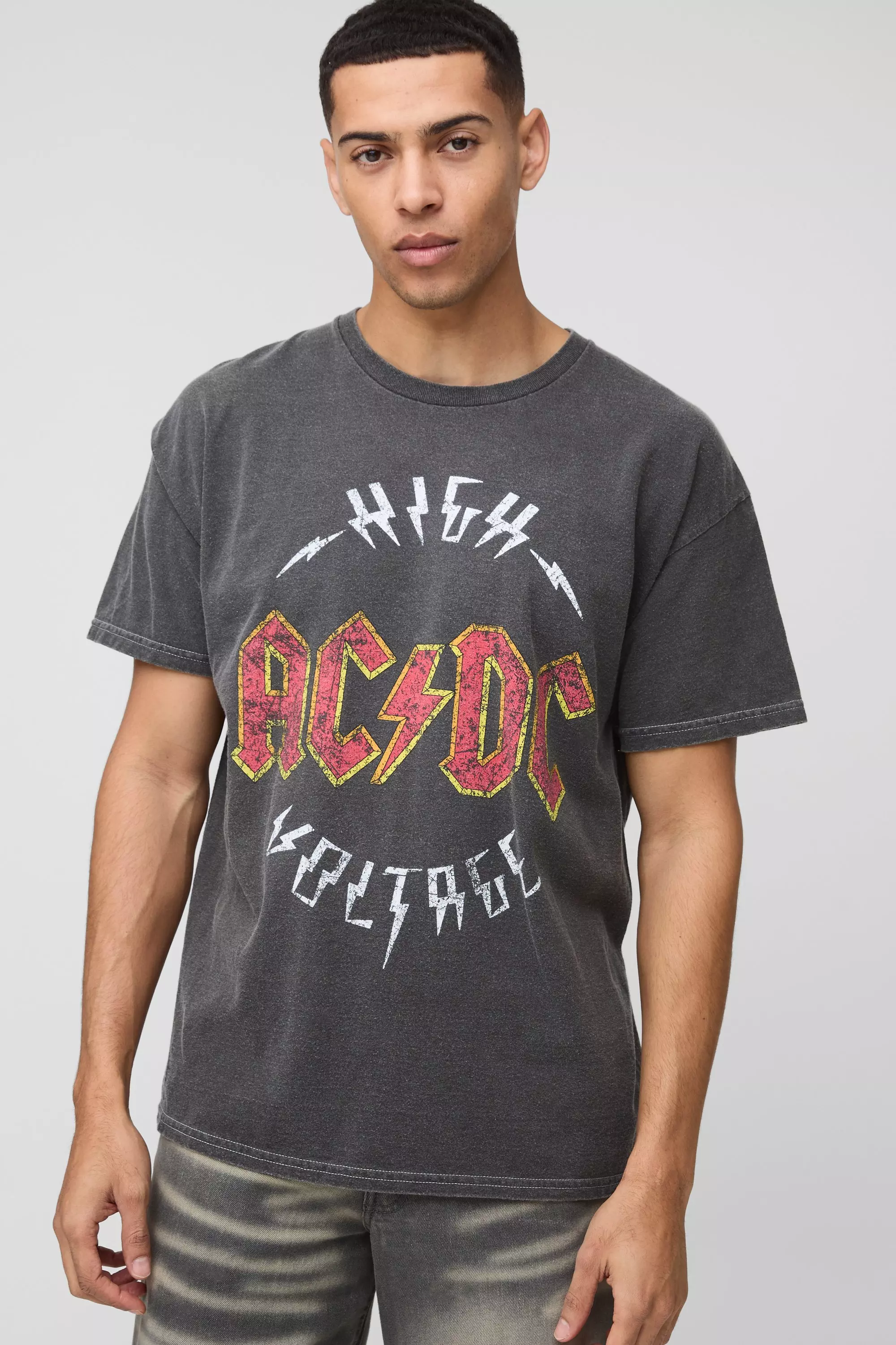 T-shirt oversize délavé à imprimé AC/DC, Charcoal autre image