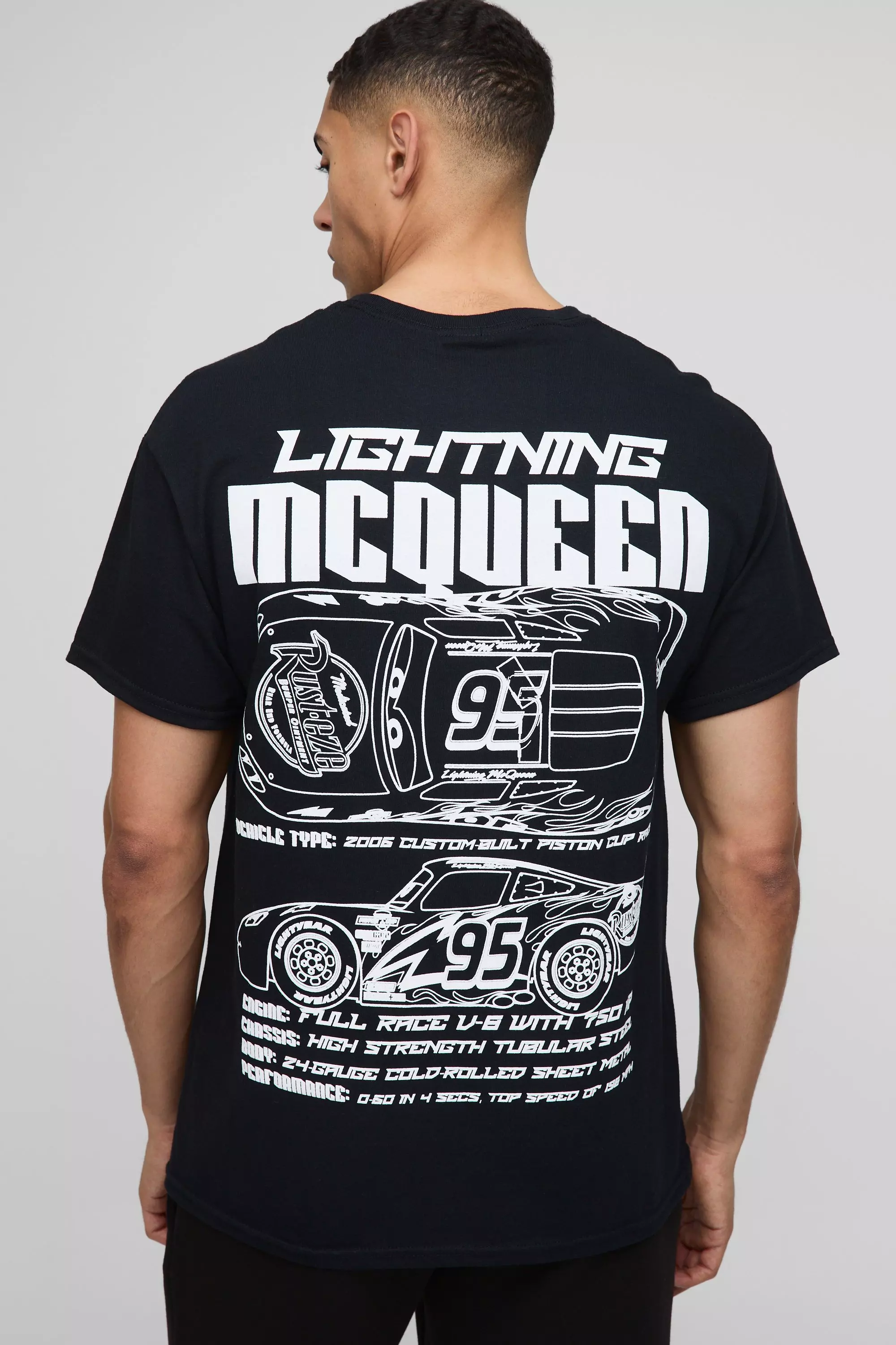 Oversized Disney Cars Lightning McQueen License Graphic T Shirt Black