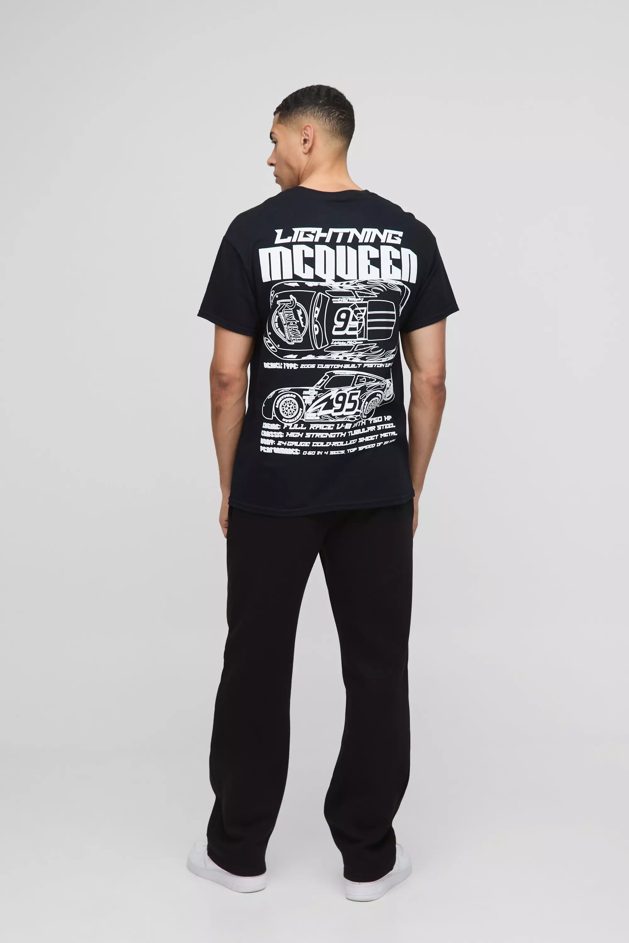 boohoo MAN★半袖 Disney Cars Lightning McQueen Tシャツ★黒★ Oversized Disney Cars Lightning McQueen License Graphic T