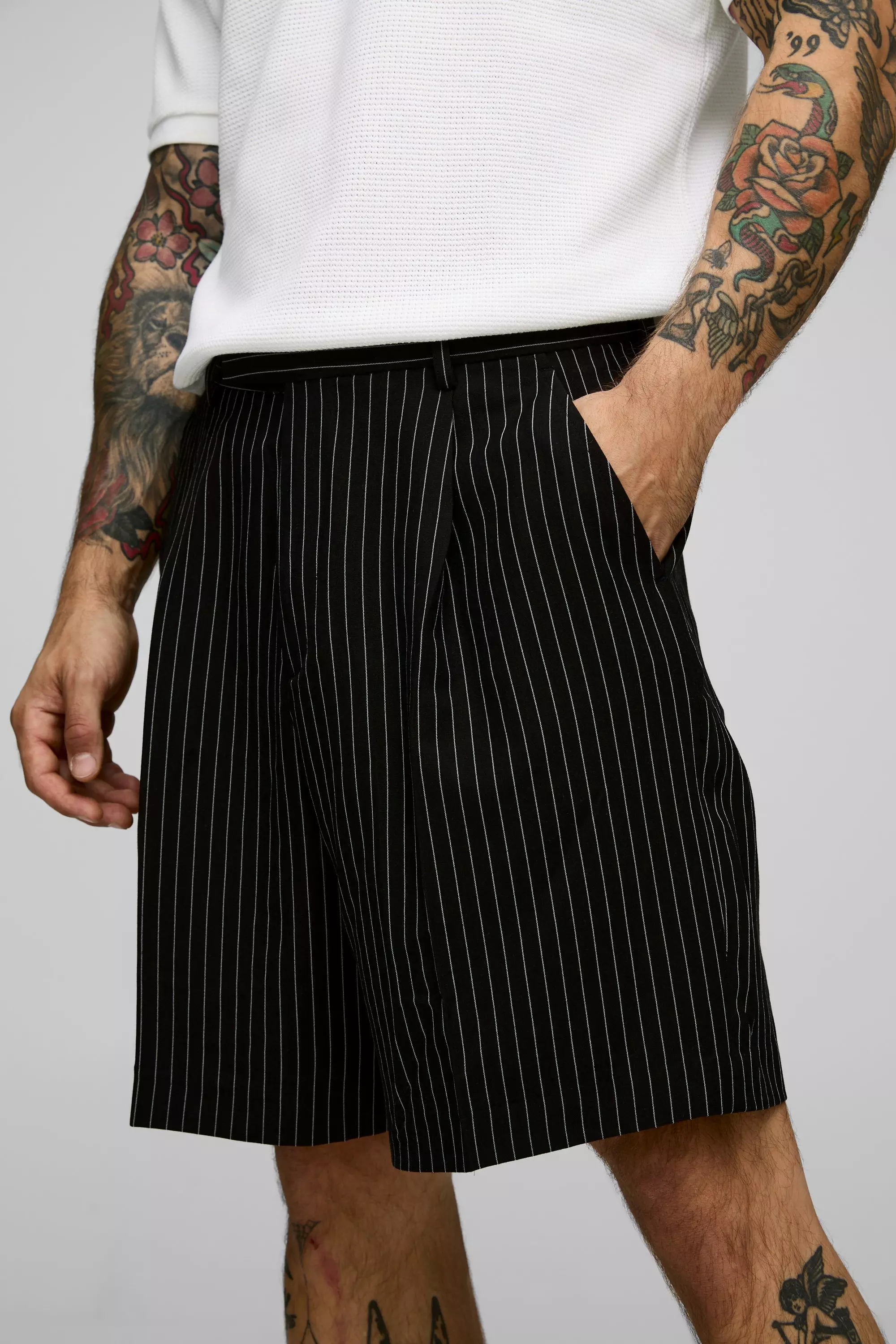 Pinstripe Tailored Short | boohooMAN USA