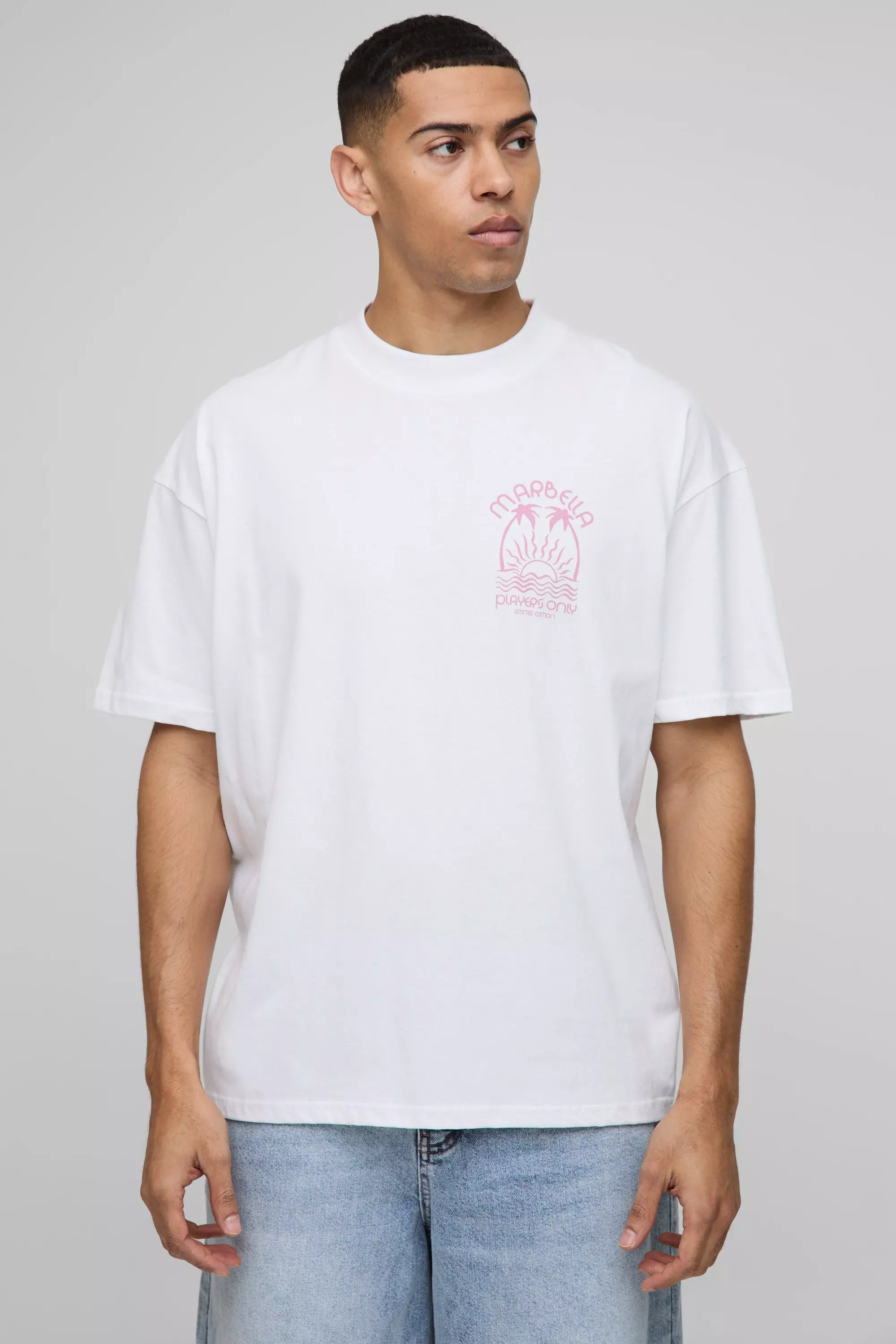 Oversized Extended Neck Marbella Graphic T-Shirt | boohooMAN USA