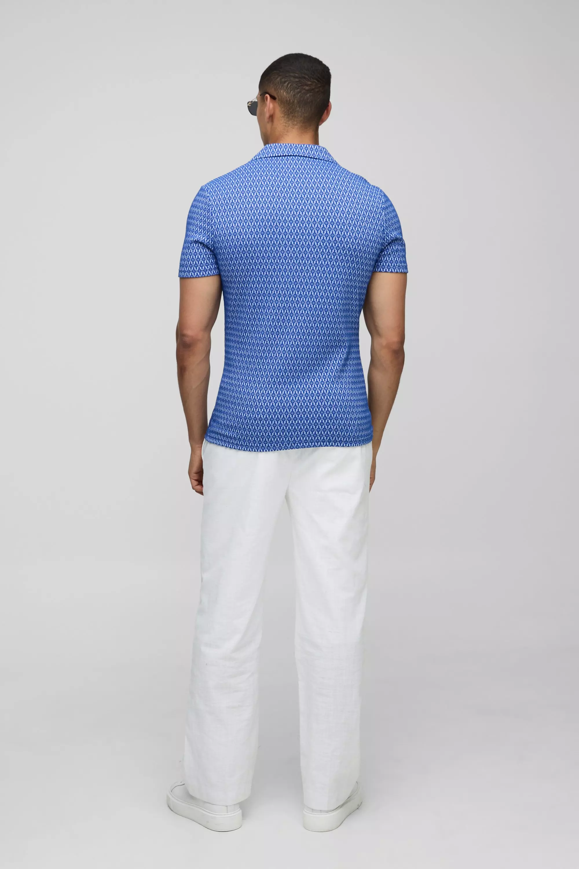 Blue Stretch Mini Geo Print Overhemd Met Korte Mouwen alternatieve afbeelding