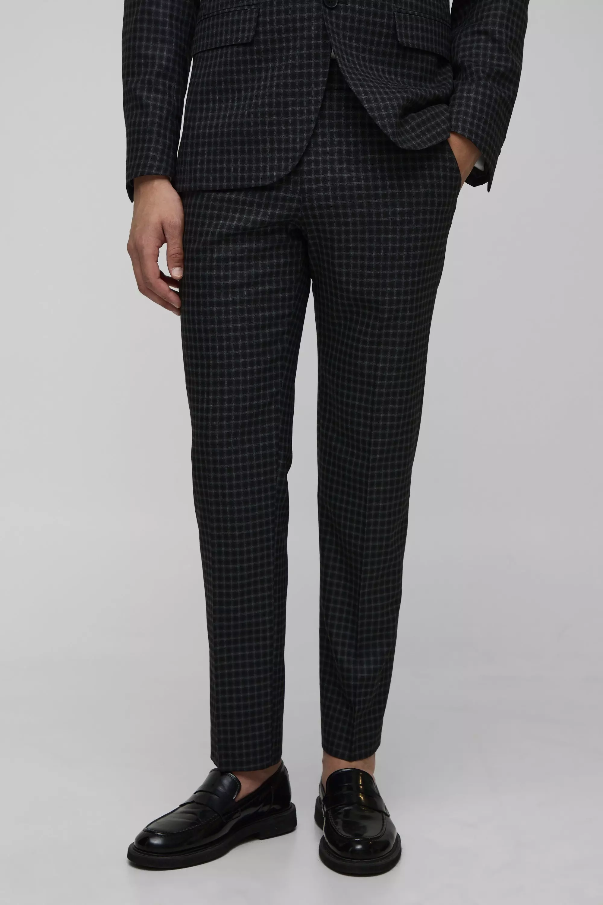 Black Slim Check Suit Trouser