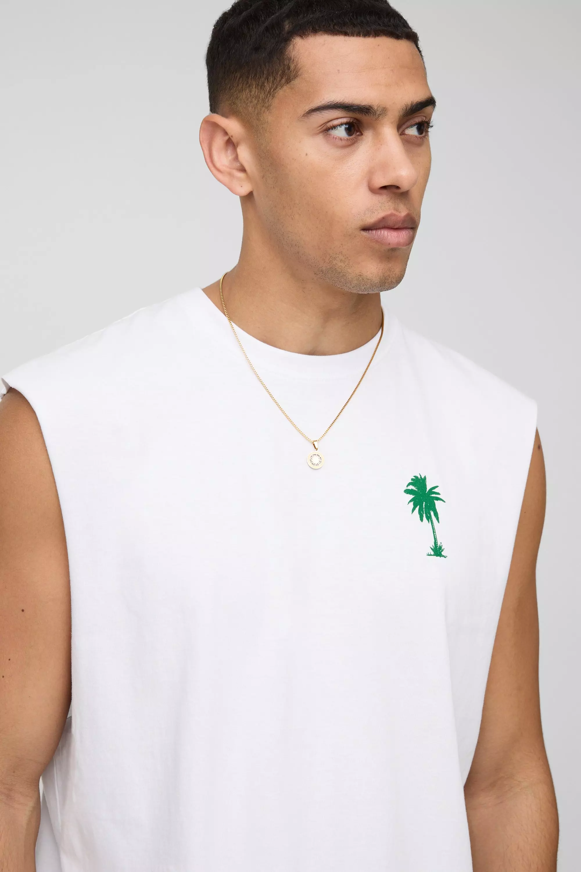 Oversized Palm Print Graphic Tank | boohooMAN USA