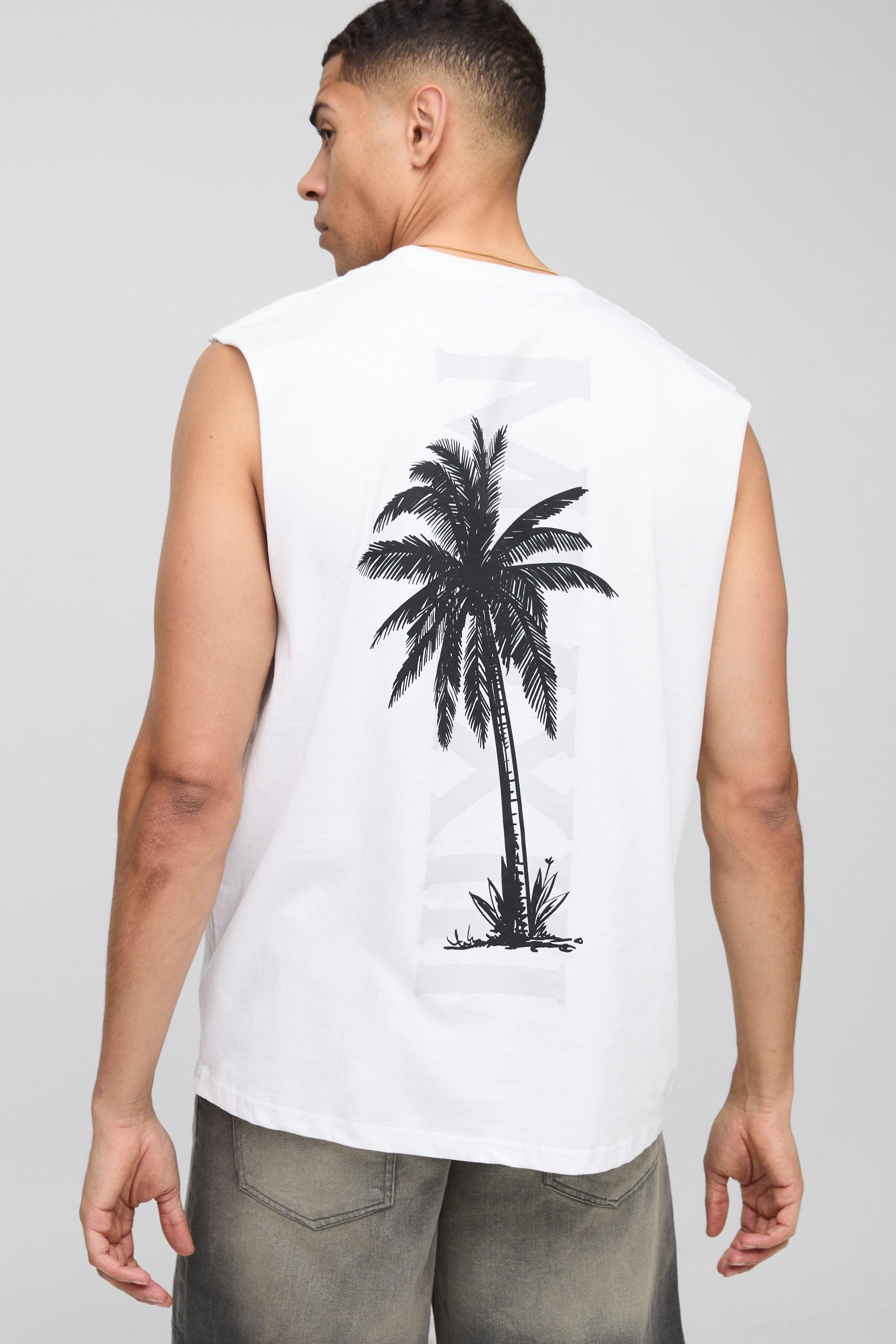 Oversized Palm Graphic Tank | boohooMAN UK
