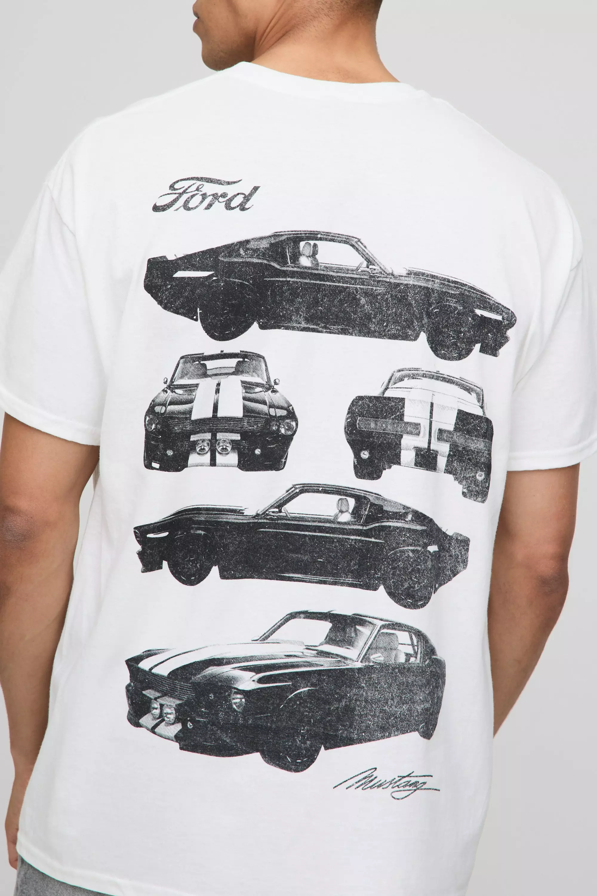 White Oversized Ford Mustang License Printed T-Shirt alternative image