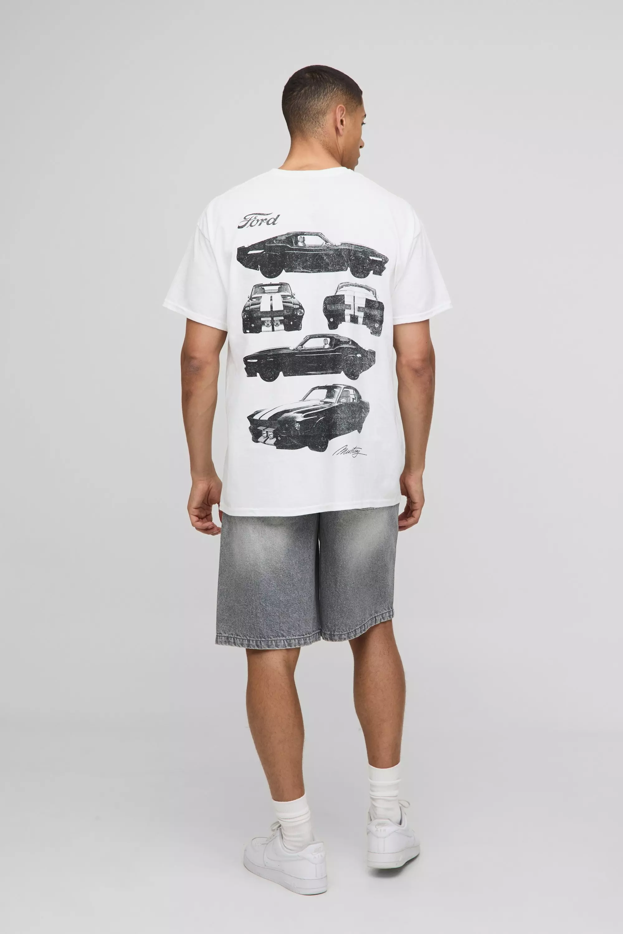 White Oversized Ford Mustang License Printed T-Shirt alternative image